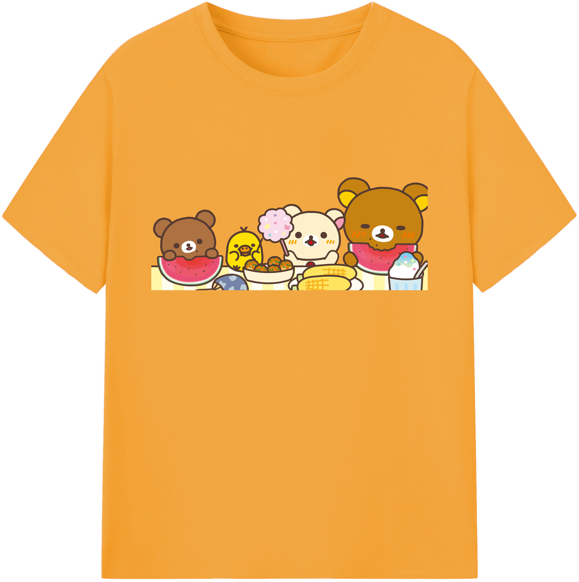 （画像用） リラックマ リラックマ キイロイトリ Rilakkuma Korilakkuma Kiiroitori 綿100％ メンズ半袖Tシャツ｜肌触りやわらか＆通気性