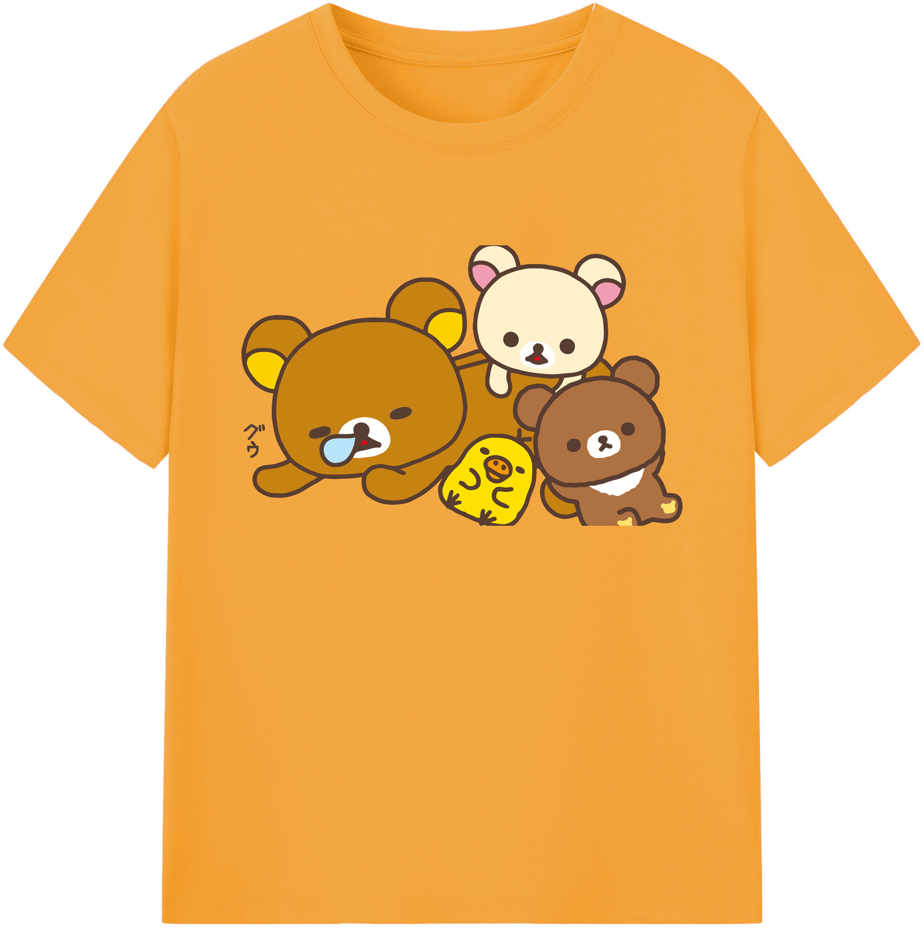 （画像用） リラックマ リラックマ キイロイトリ Rilakkuma Korilakkuma Kiiroitori 綿100％ メンズ半袖Tシャツ｜肌触りやわらか＆通気性