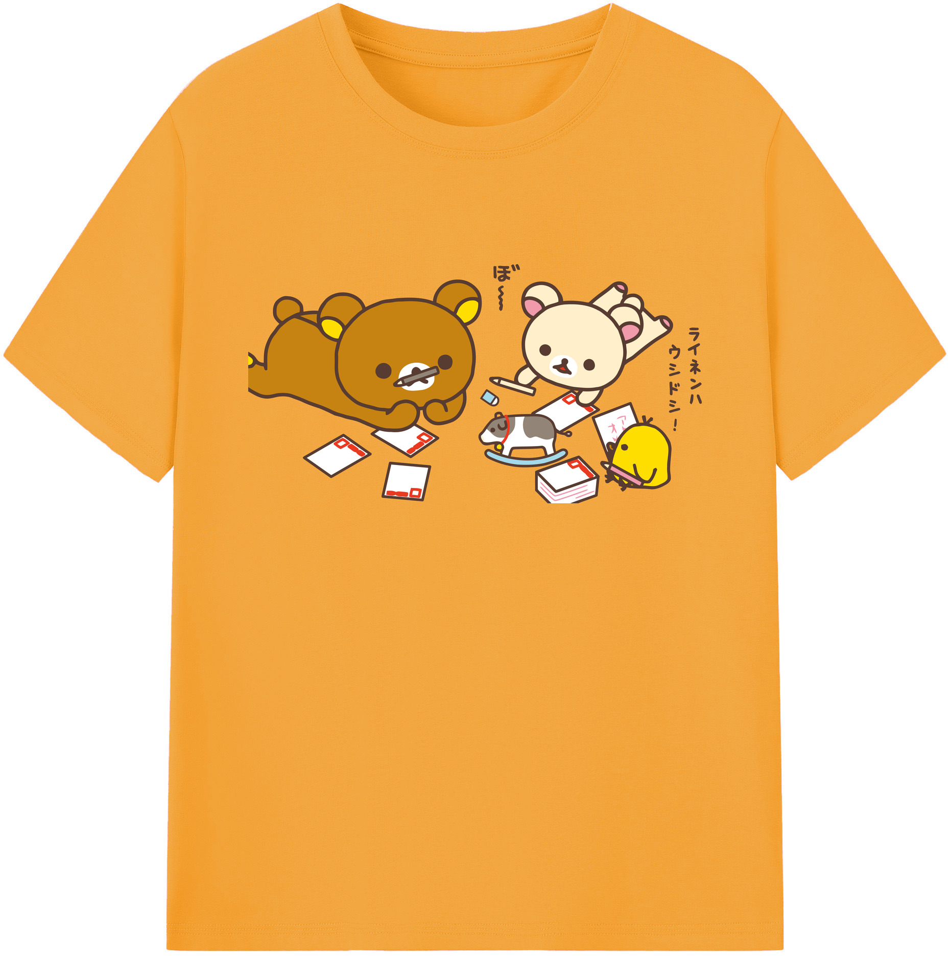 （画像用） リラックマ リラックマ キイロイトリ Rilakkuma Korilakkuma Kiiroitori 綿100％ メンズ半袖Tシャツ｜肌触りやわらか＆通気性