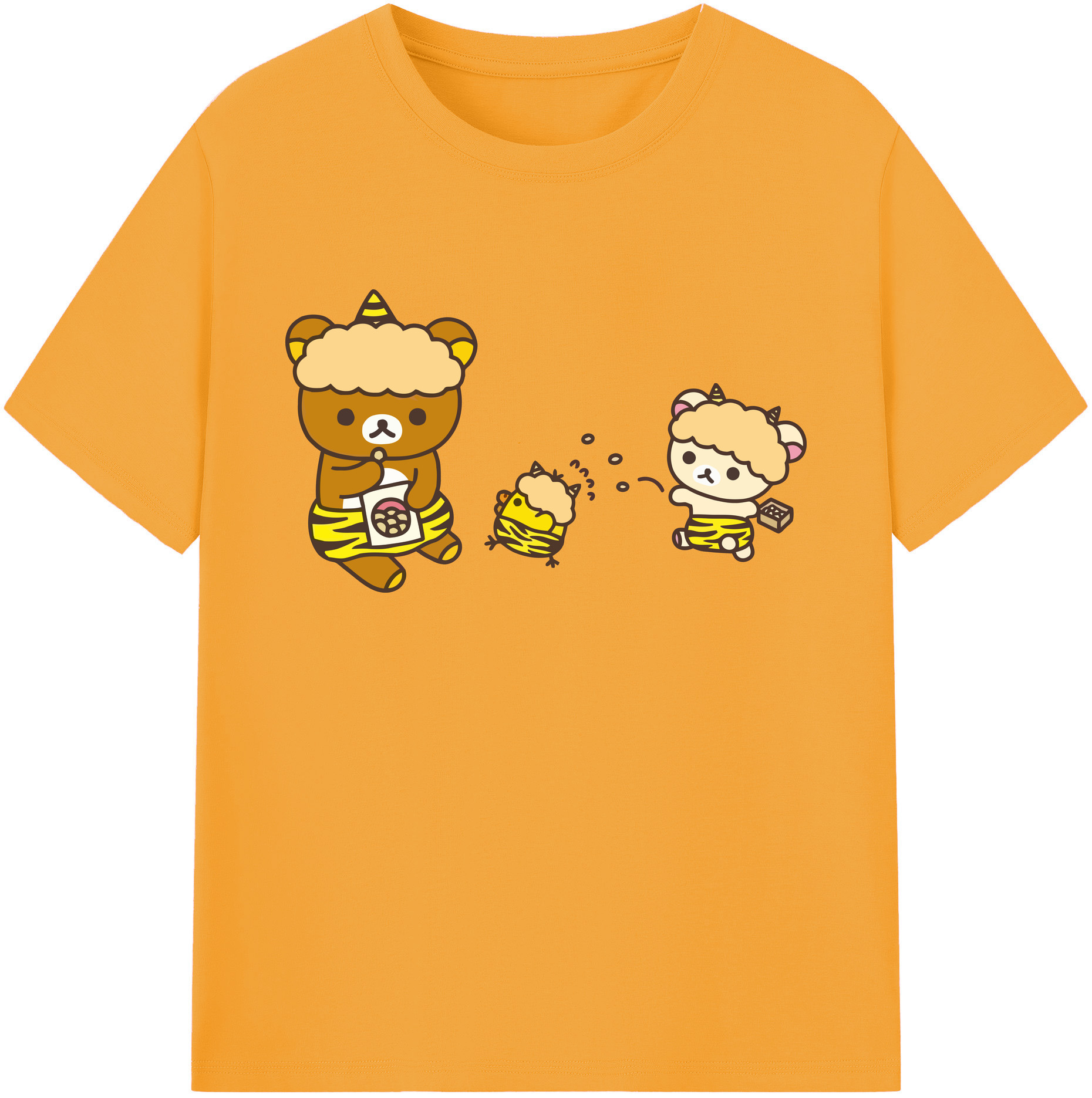 （画像用） リラックマ リラックマ キイロイトリ Rilakkuma Korilakkuma Kiiroitori 綿100％ メンズ半袖Tシャツ｜肌触りやわらか＆通気性