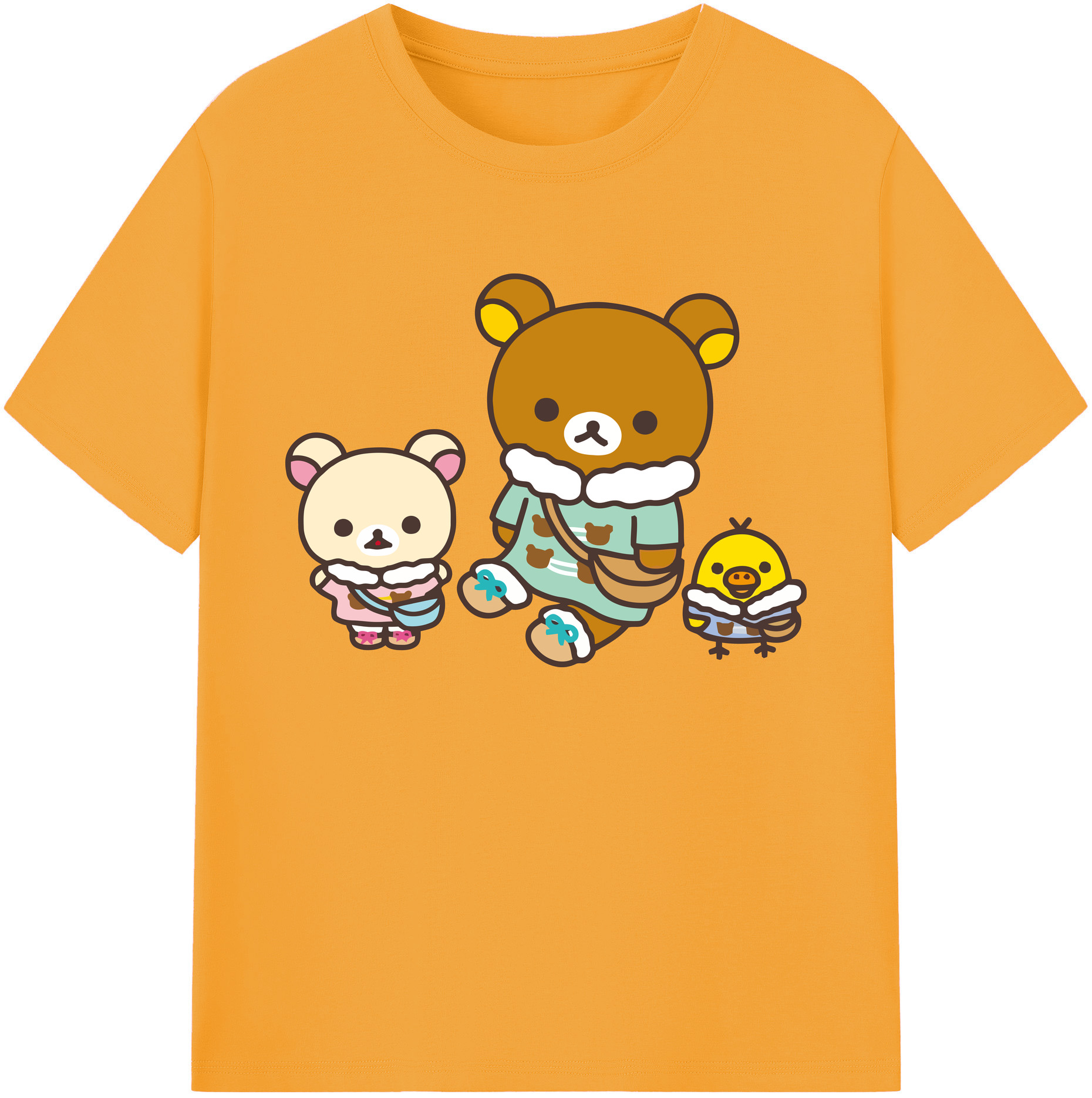 （画像用） リラックマ リラックマ キイロイトリ Rilakkuma Korilakkuma Kiiroitori 綿100％ メンズ半袖Tシャツ｜肌触りやわらか＆通気性