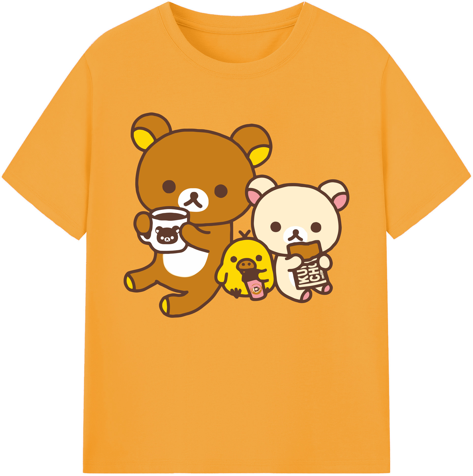 （画像用） リラックマ リラックマ キイロイトリ Rilakkuma Korilakkuma Kiiroitori 綿100％ メンズ半袖Tシャツ｜肌触りやわらか＆通気性