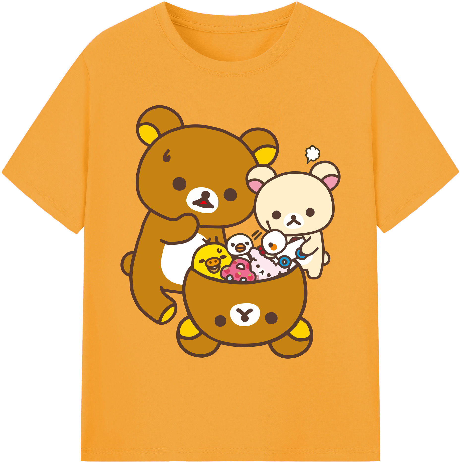（画像用） リラックマ リラックマ キイロイトリ Rilakkuma Korilakkuma Kiiroitori 綿100％ メンズ半袖Tシャツ｜肌触りやわらか＆通気性