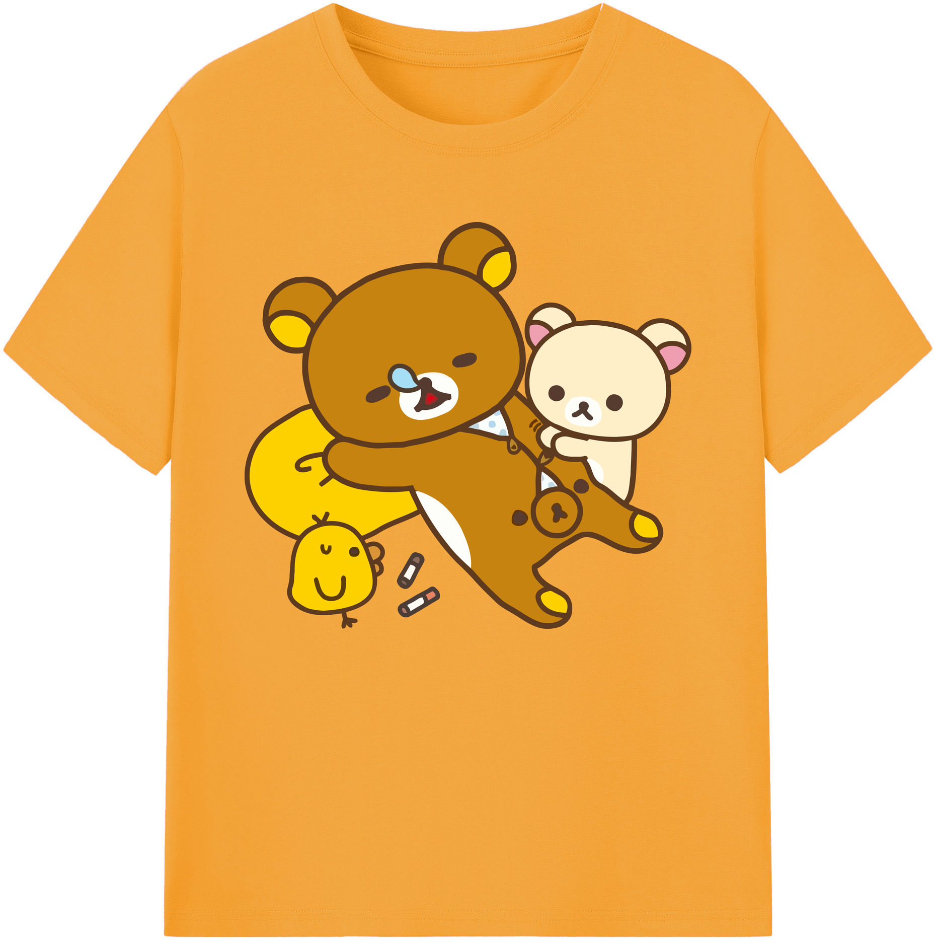 （画像用） リラックマ リラックマ キイロイトリ Rilakkuma Korilakkuma Kiiroitori 綿100％ メンズ半袖Tシャツ｜肌触りやわらか＆通気性