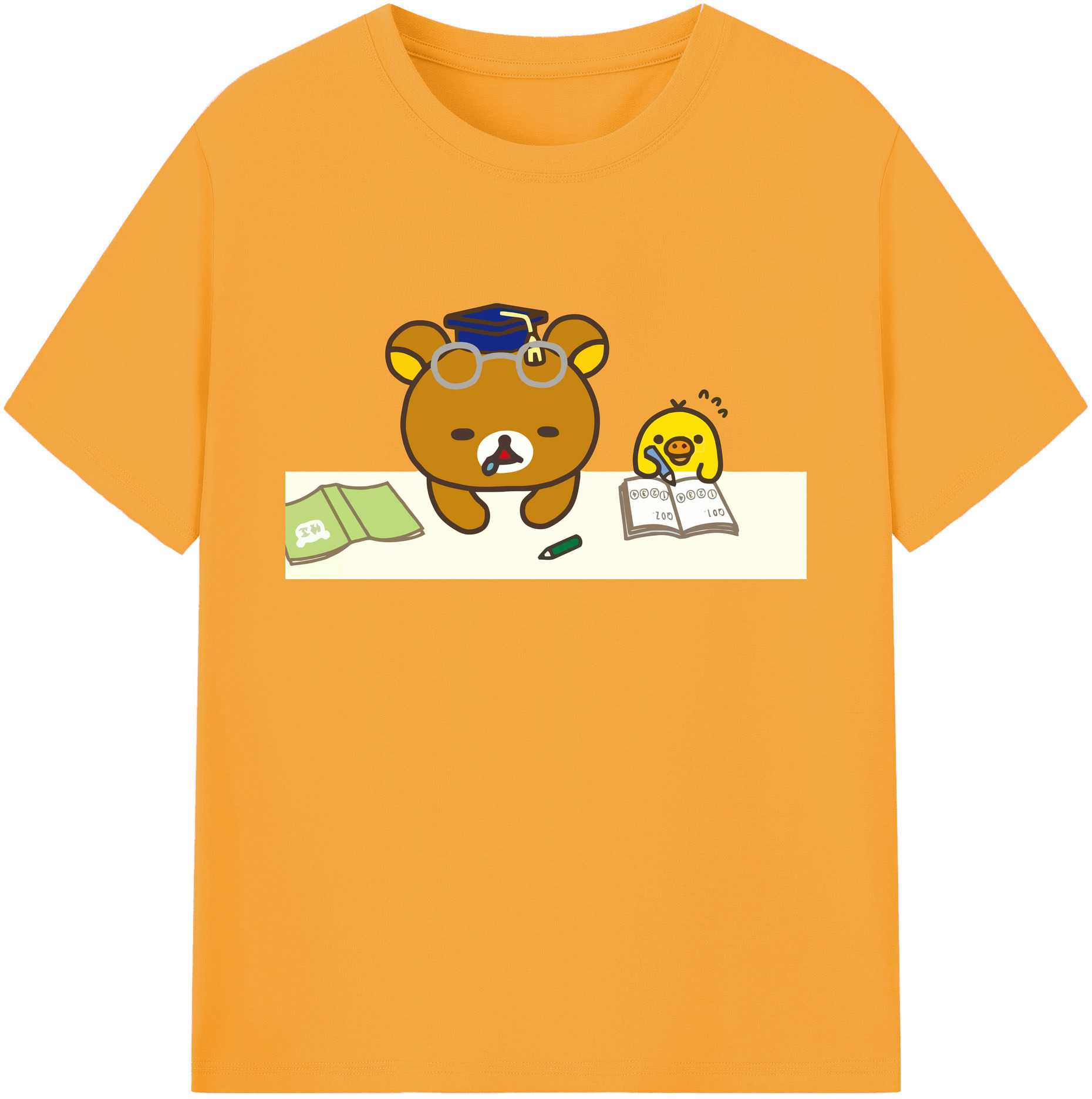 （画像用） リラックマ リラックマ キイロイトリ Rilakkuma Korilakkuma Kiiroitori 綿100％ メンズ半袖Tシャツ｜肌触りやわらか＆通気性