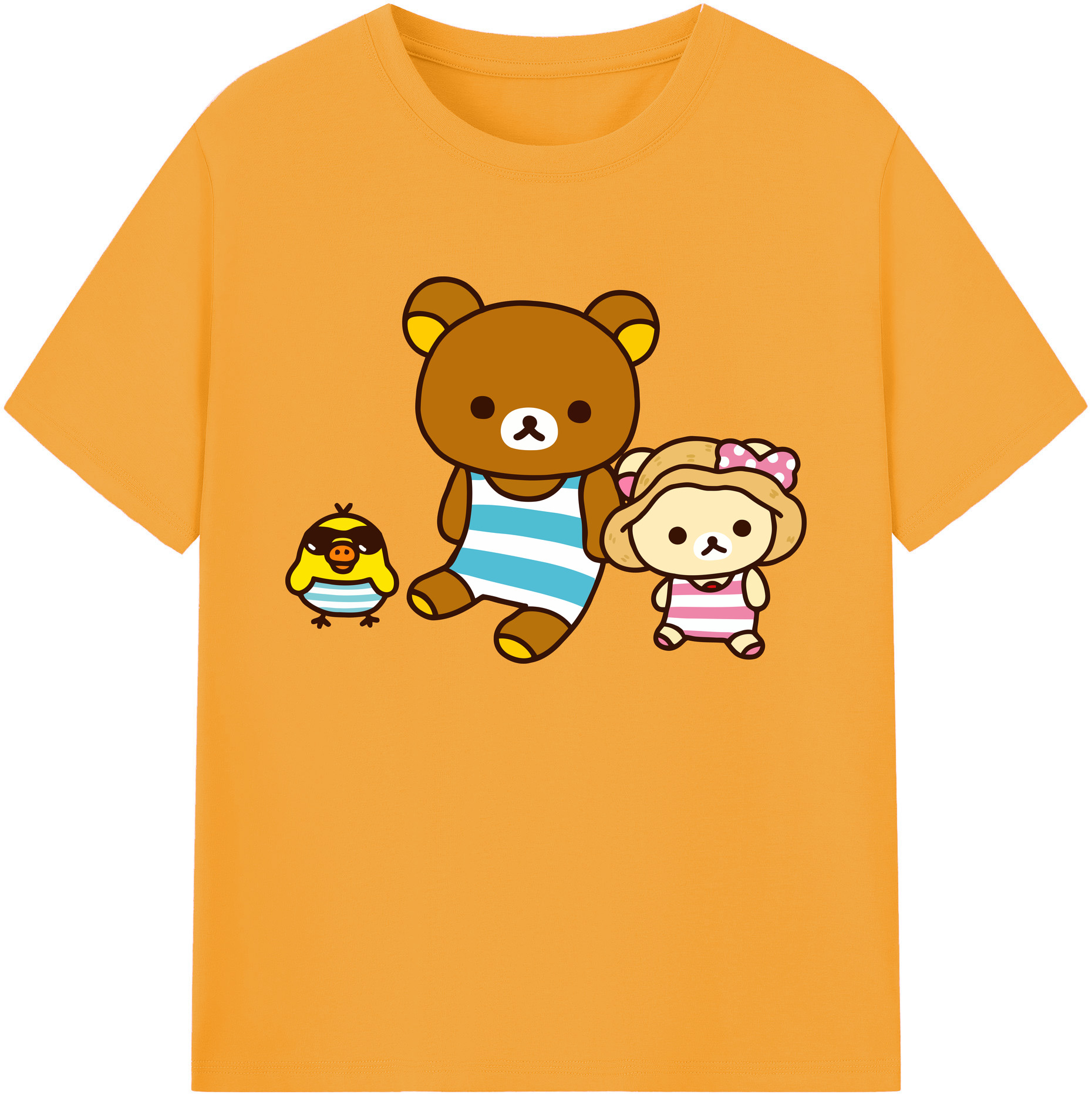 （画像用） リラックマ リラックマ キイロイトリ Rilakkuma Korilakkuma Kiiroitori 綿100％ メンズ半袖Tシャツ｜肌触りやわらか＆通気性
