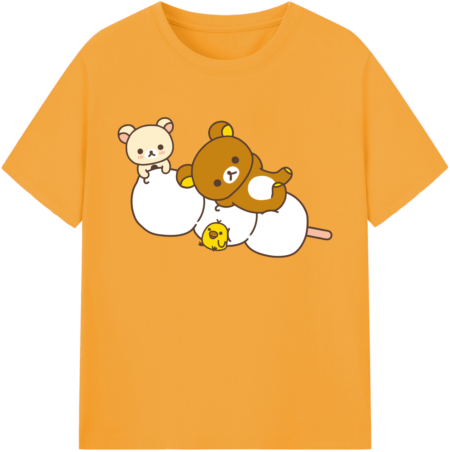 （画像用） リラックマ リラックマ キイロイトリ Rilakkuma Korilakkuma Kiiroitori 綿100％ メンズ半袖Tシャツ｜肌触りやわらか＆通気性