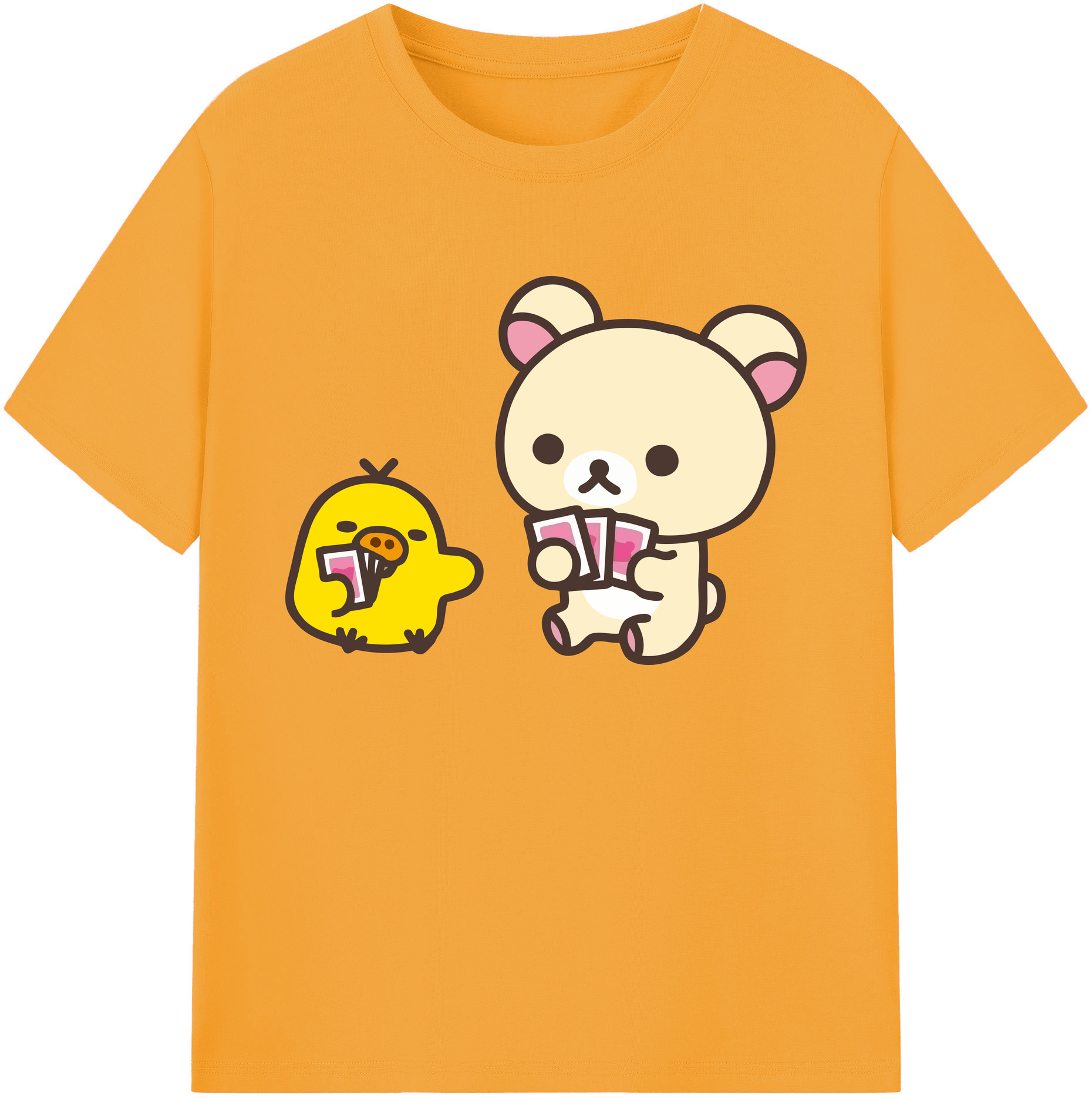 （画像用） リラックマ リラックマ キイロイトリ Rilakkuma Korilakkuma Kiiroitori 綿100％ メンズ半袖Tシャツ｜肌触りやわらか＆通気性