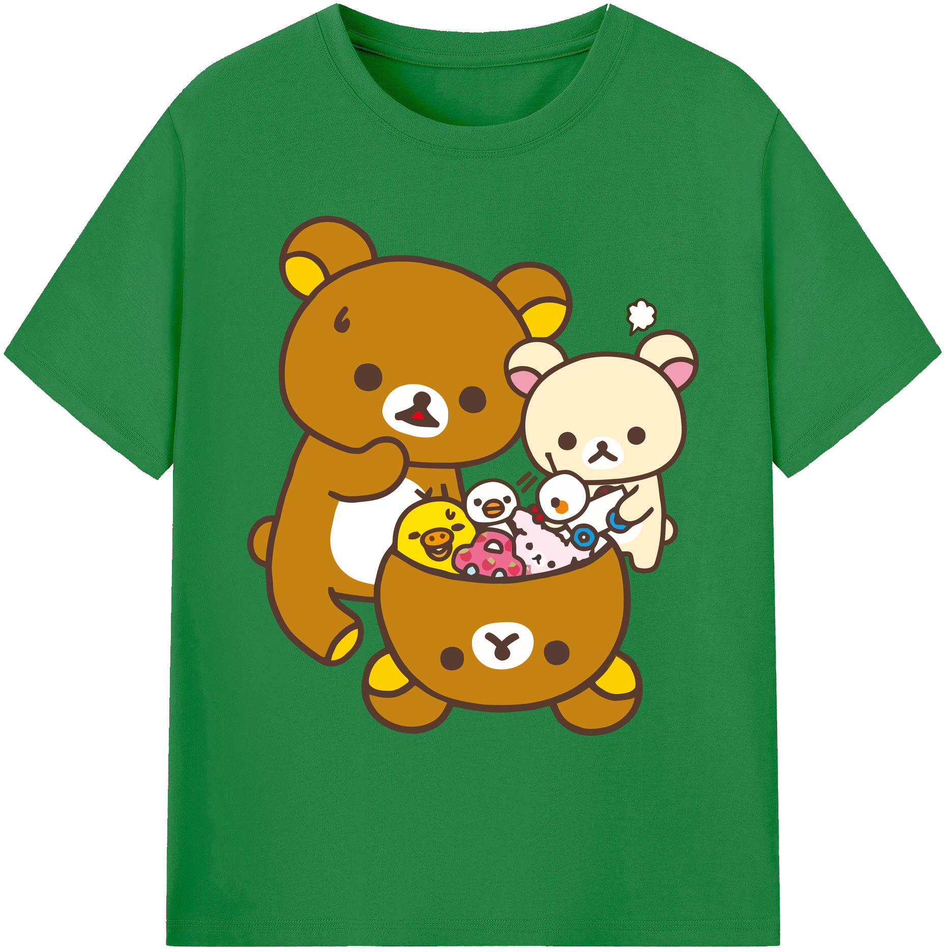 （画像用） リラックマ リラックマ キイロイトリ Rilakkuma Korilakkuma Kiiroitori 綿100％ メンズ半袖Tシャツ｜肌触りやわらか＆通気性
