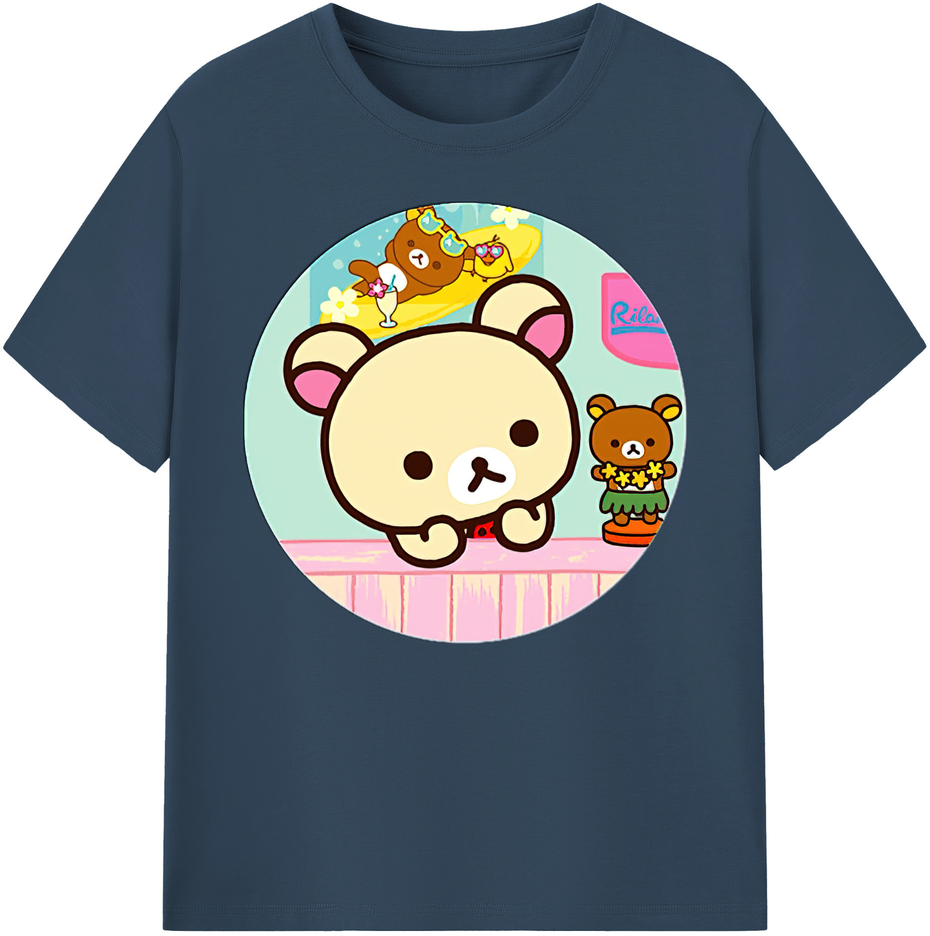 （画像用） リラックマ リラックマ キイロイトリ Rilakkuma Korilakkuma Kiiroitori 綿100％ メンズ半袖Tシャツ｜肌触りやわらか＆通気性