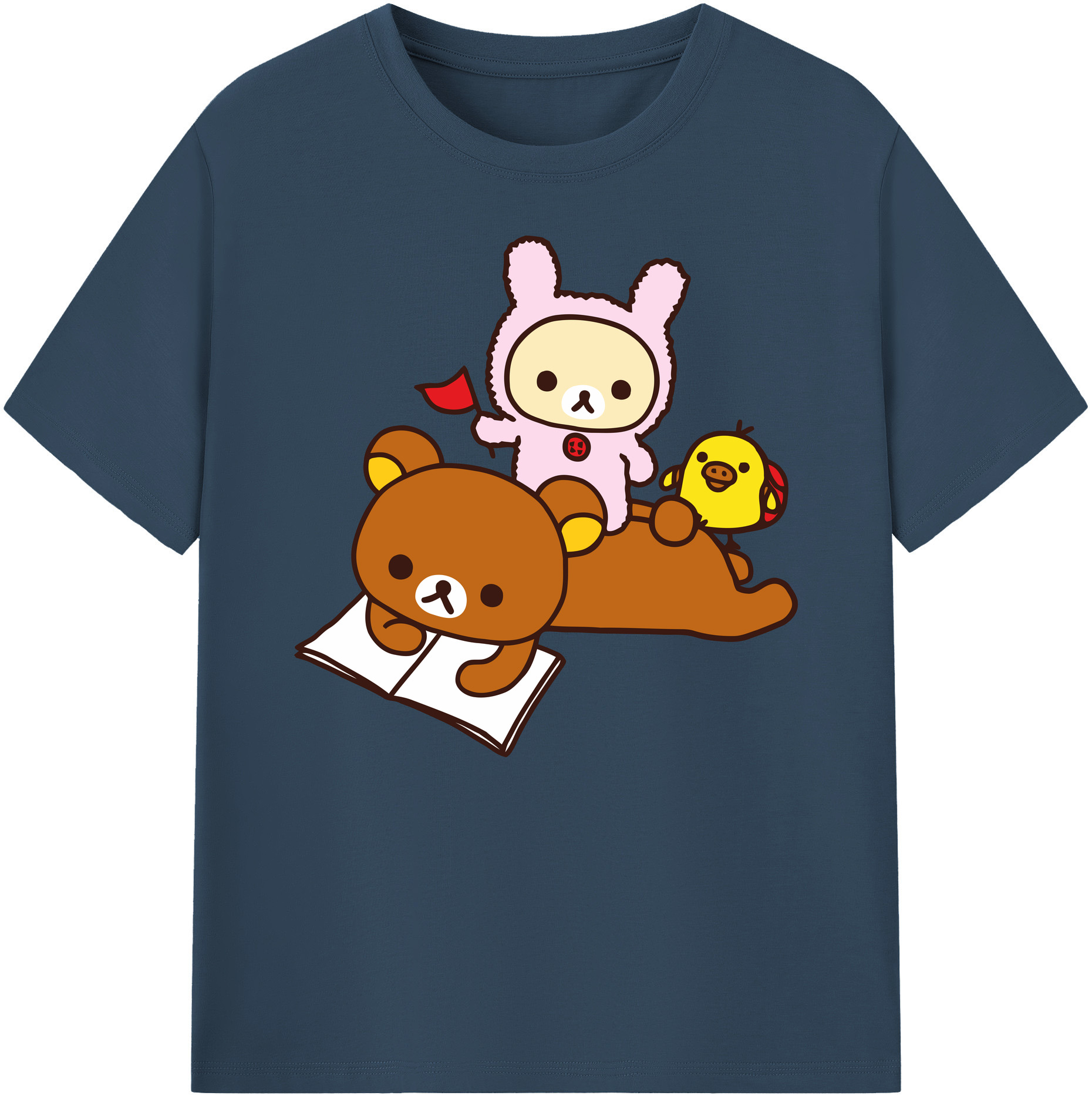 （画像用） リラックマ リラックマ キイロイトリ Rilakkuma Korilakkuma Kiiroitori 綿100％ メンズ半袖Tシャツ｜肌触りやわらか＆通気性