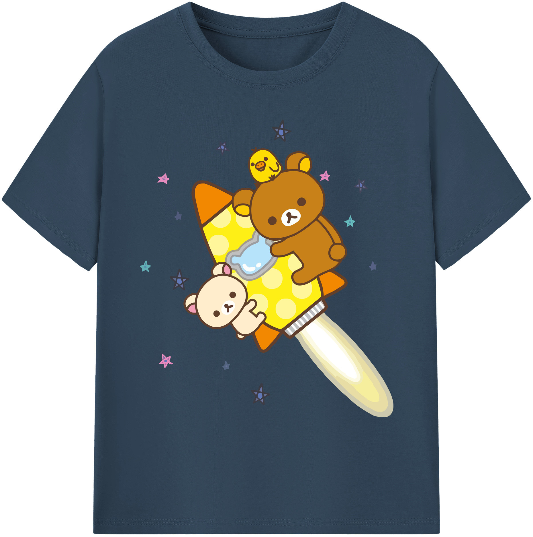 （画像用） リラックマ リラックマ キイロイトリ Rilakkuma Korilakkuma Kiiroitori 綿100％ メンズ半袖Tシャツ｜肌触りやわらか＆通気性