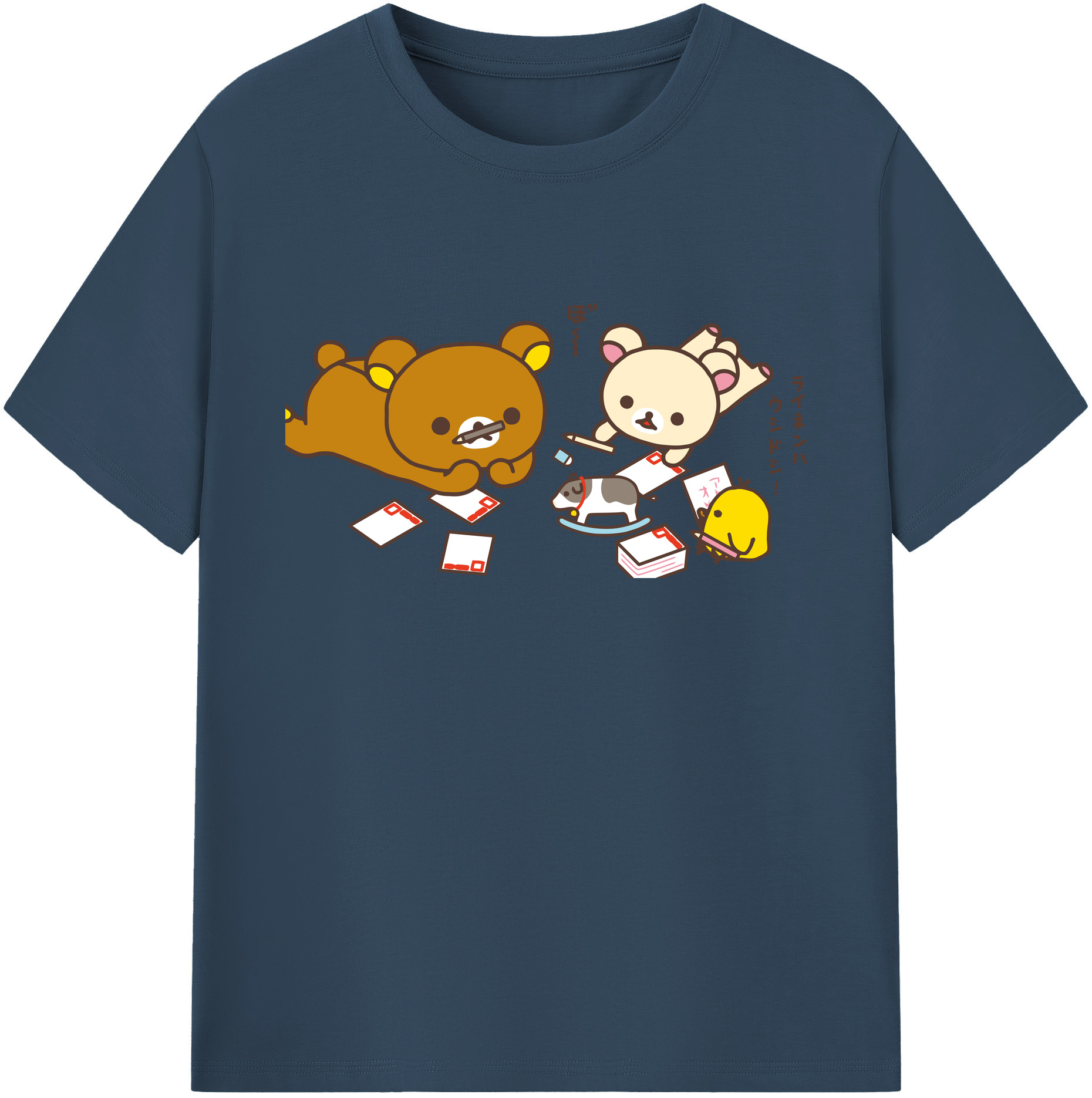 （画像用） リラックマ リラックマ キイロイトリ Rilakkuma Korilakkuma Kiiroitori 綿100％ メンズ半袖Tシャツ｜肌触りやわらか＆通気性