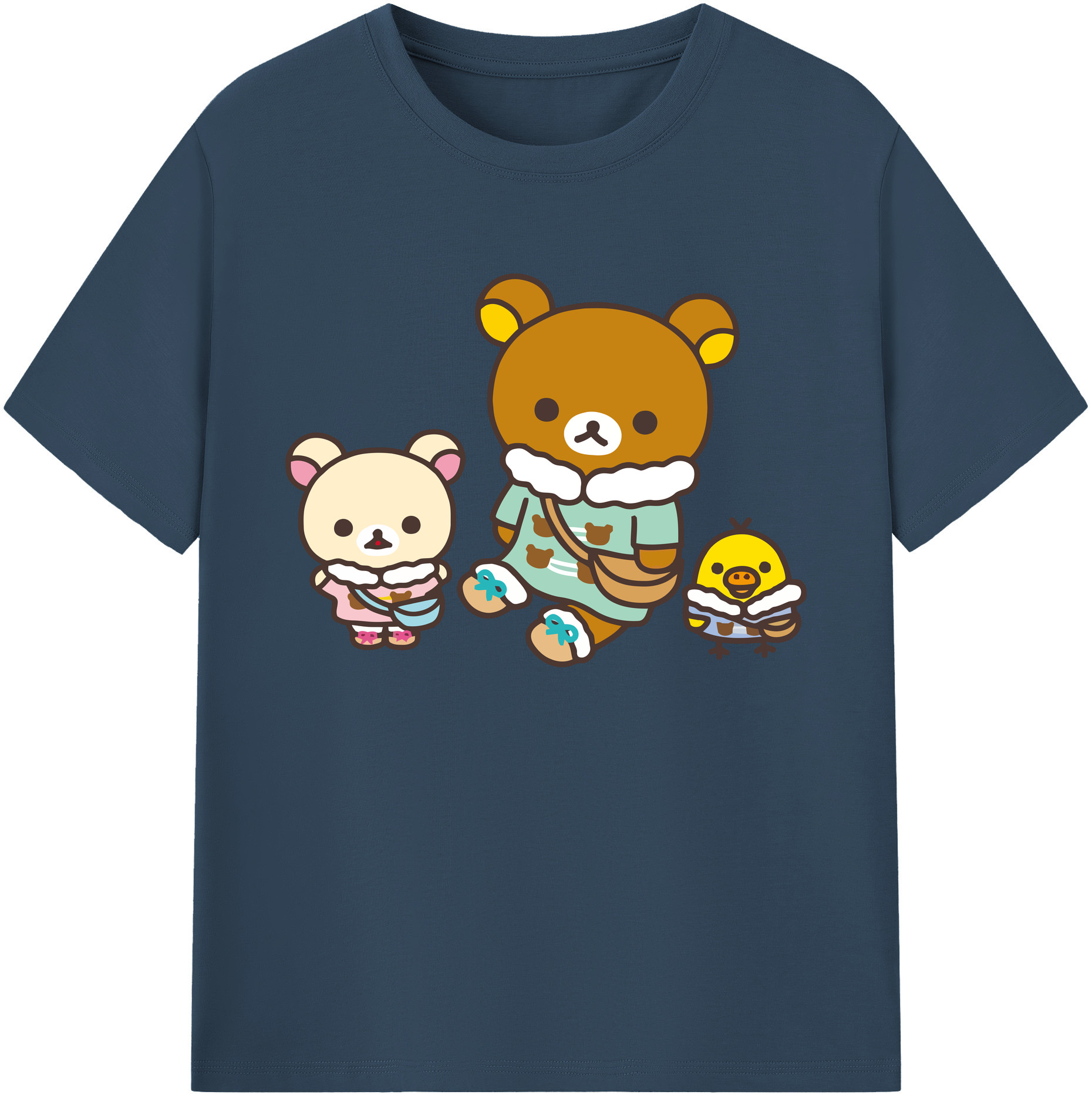 （画像用） リラックマ リラックマ キイロイトリ Rilakkuma Korilakkuma Kiiroitori 綿100％ メンズ半袖Tシャツ｜肌触りやわらか＆通気性