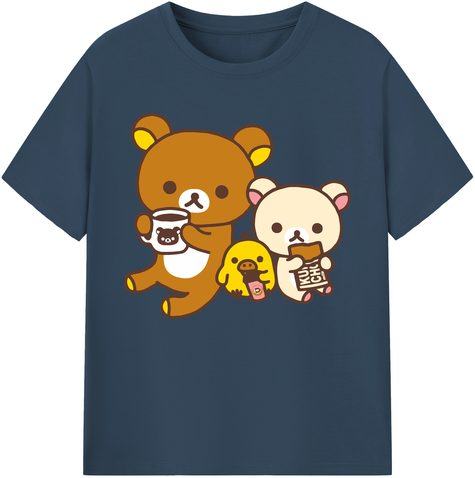 （画像用） リラックマ リラックマ キイロイトリ Rilakkuma Korilakkuma Kiiroitori 綿100％ メンズ半袖Tシャツ｜肌触りやわらか＆通気性