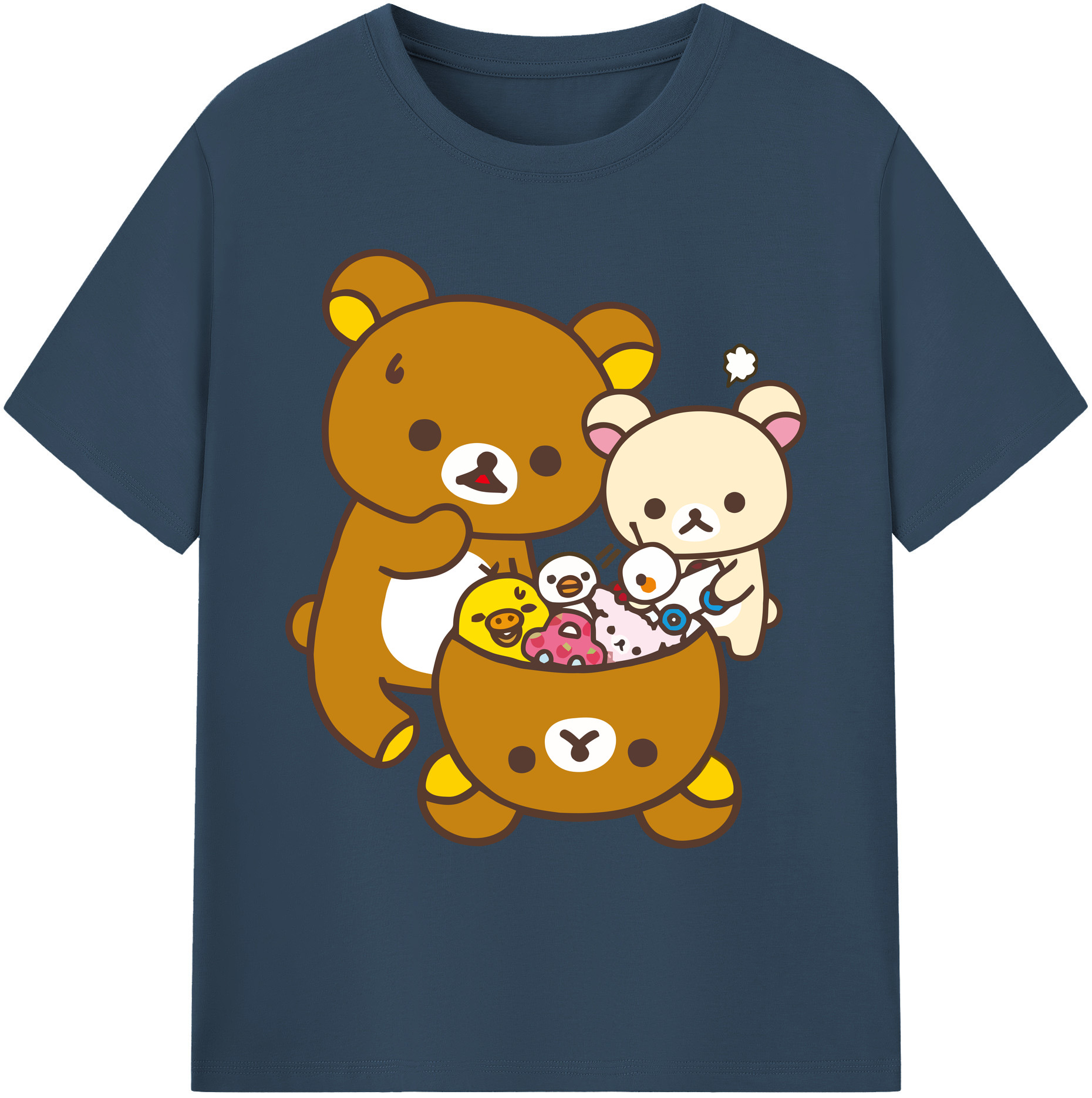 （画像用） リラックマ リラックマ キイロイトリ Rilakkuma Korilakkuma Kiiroitori 綿100％ メンズ半袖Tシャツ｜肌触りやわらか＆通気性