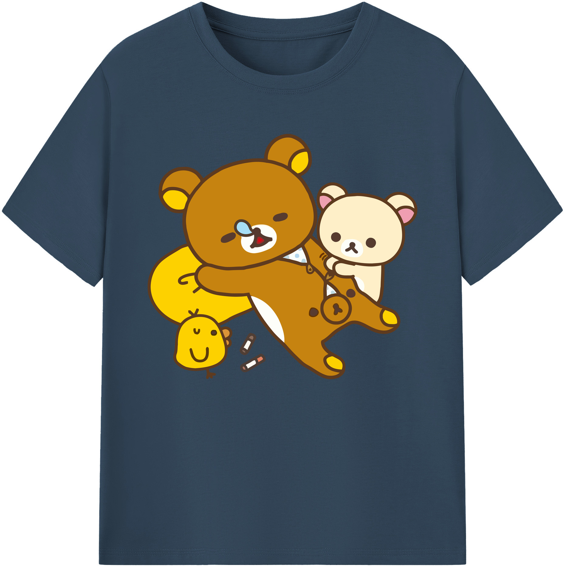 （画像用） リラックマ リラックマ キイロイトリ Rilakkuma Korilakkuma Kiiroitori 綿100％ メンズ半袖Tシャツ｜肌触りやわらか＆通気性