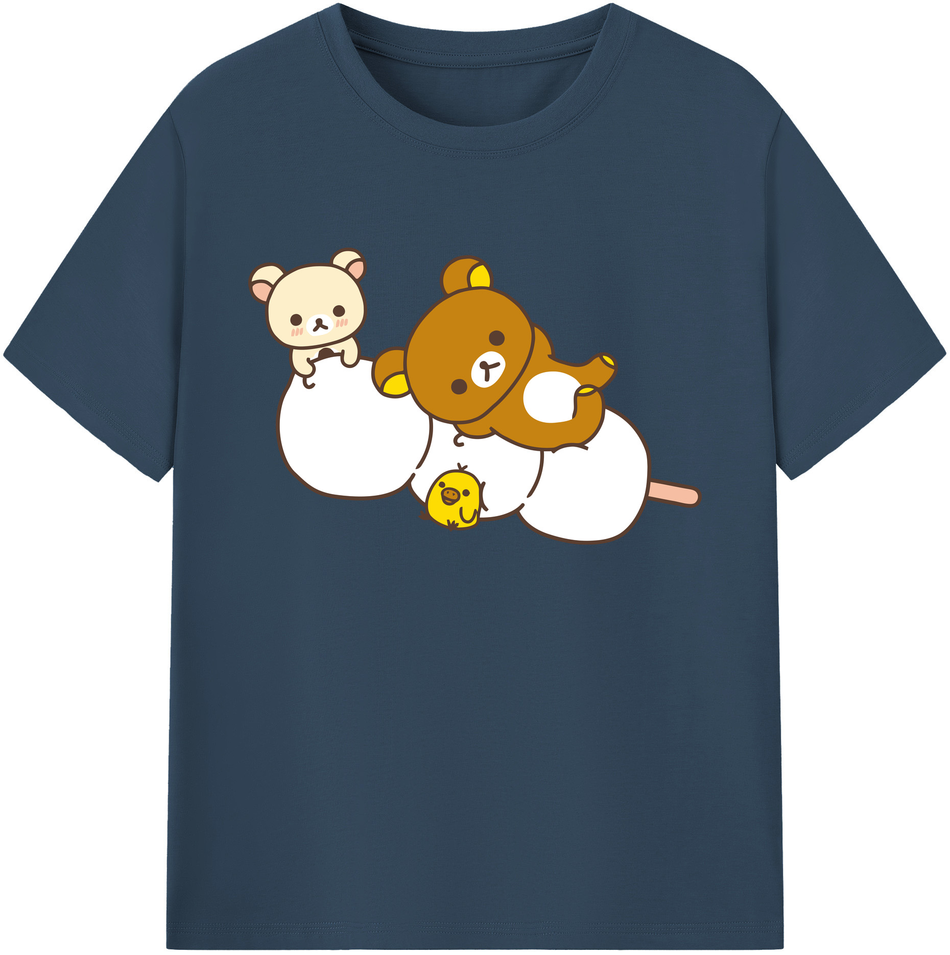 （画像用） リラックマ リラックマ キイロイトリ Rilakkuma Korilakkuma Kiiroitori 綿100％ メンズ半袖Tシャツ｜肌触りやわらか＆通気性
