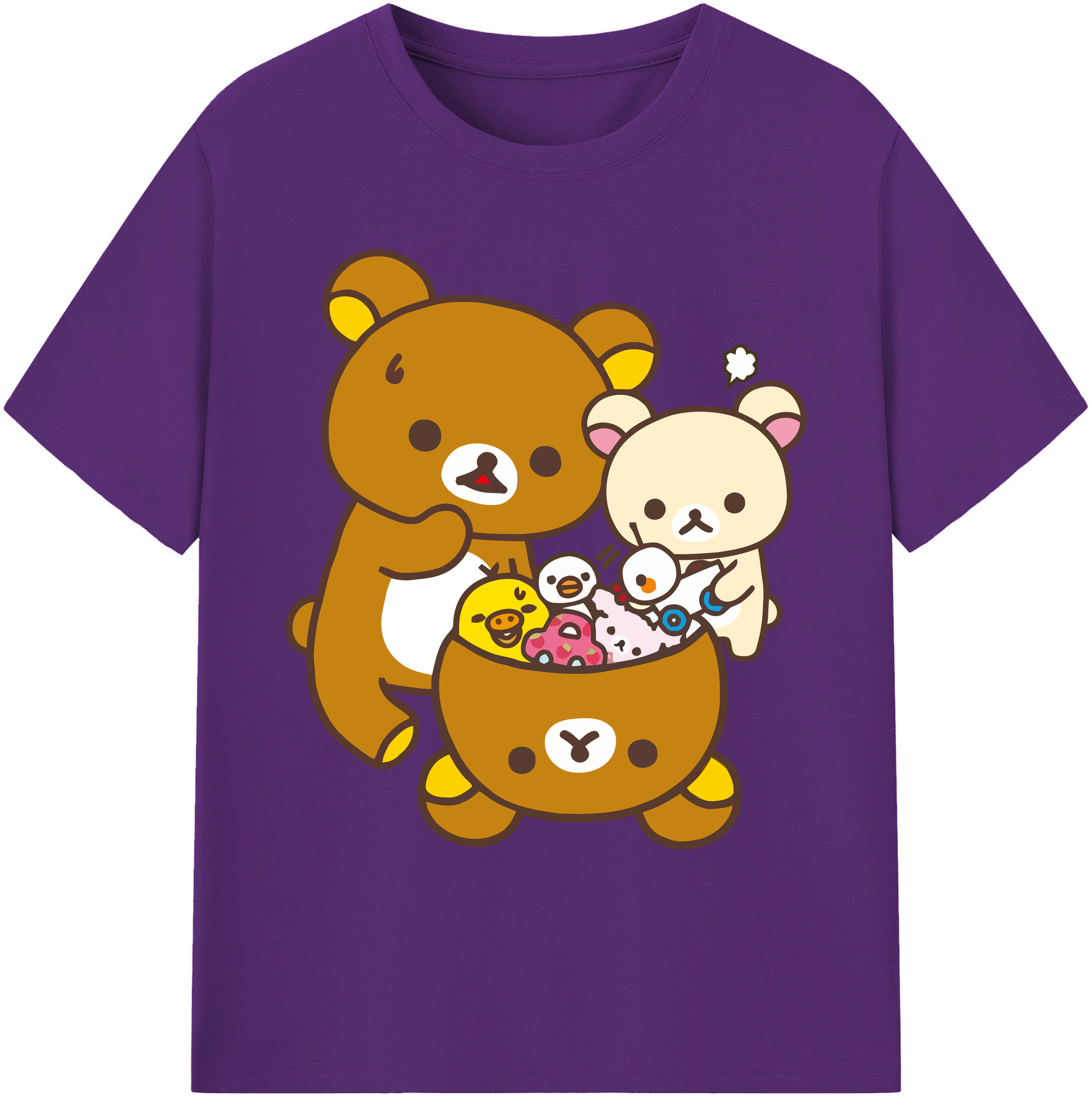 （画像用） リラックマ リラックマ キイロイトリ Rilakkuma Korilakkuma Kiiroitori 綿100％ メンズ半袖Tシャツ｜肌触りやわらか＆通気性