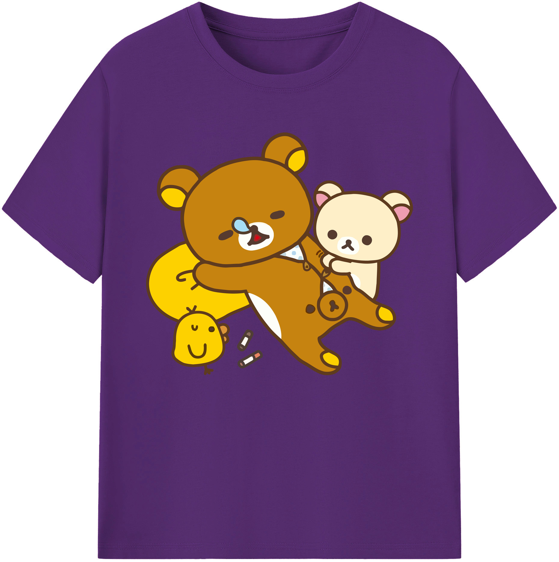 （画像用） リラックマ リラックマ キイロイトリ Rilakkuma Korilakkuma Kiiroitori 綿100％ メンズ半袖Tシャツ｜肌触りやわらか＆通気性
