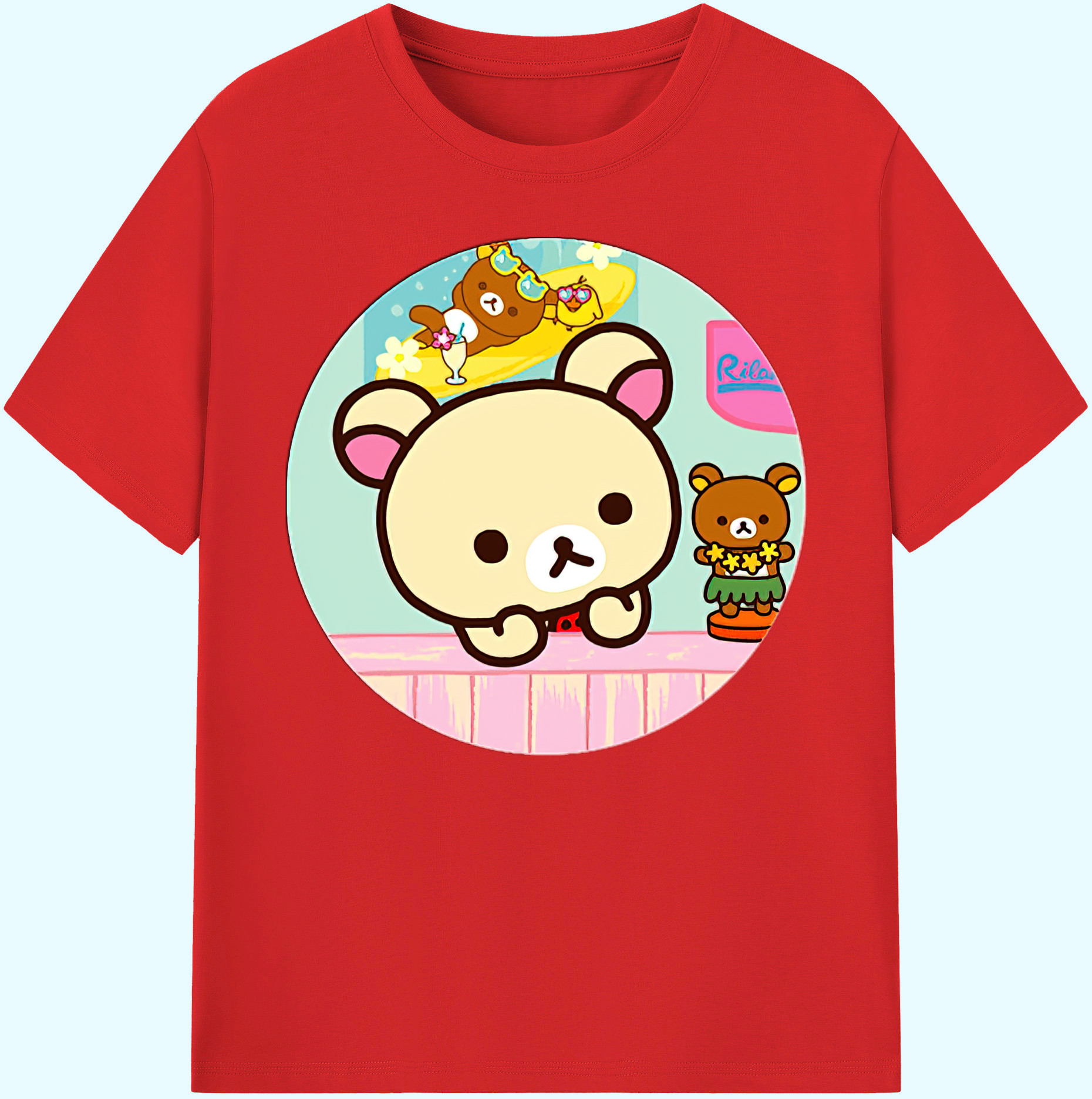 （画像用） リラックマ リラックマ キイロイトリ Rilakkuma Korilakkuma Kiiroitori 綿100％ メンズ半袖Tシャツ｜肌触りやわらか＆通気性