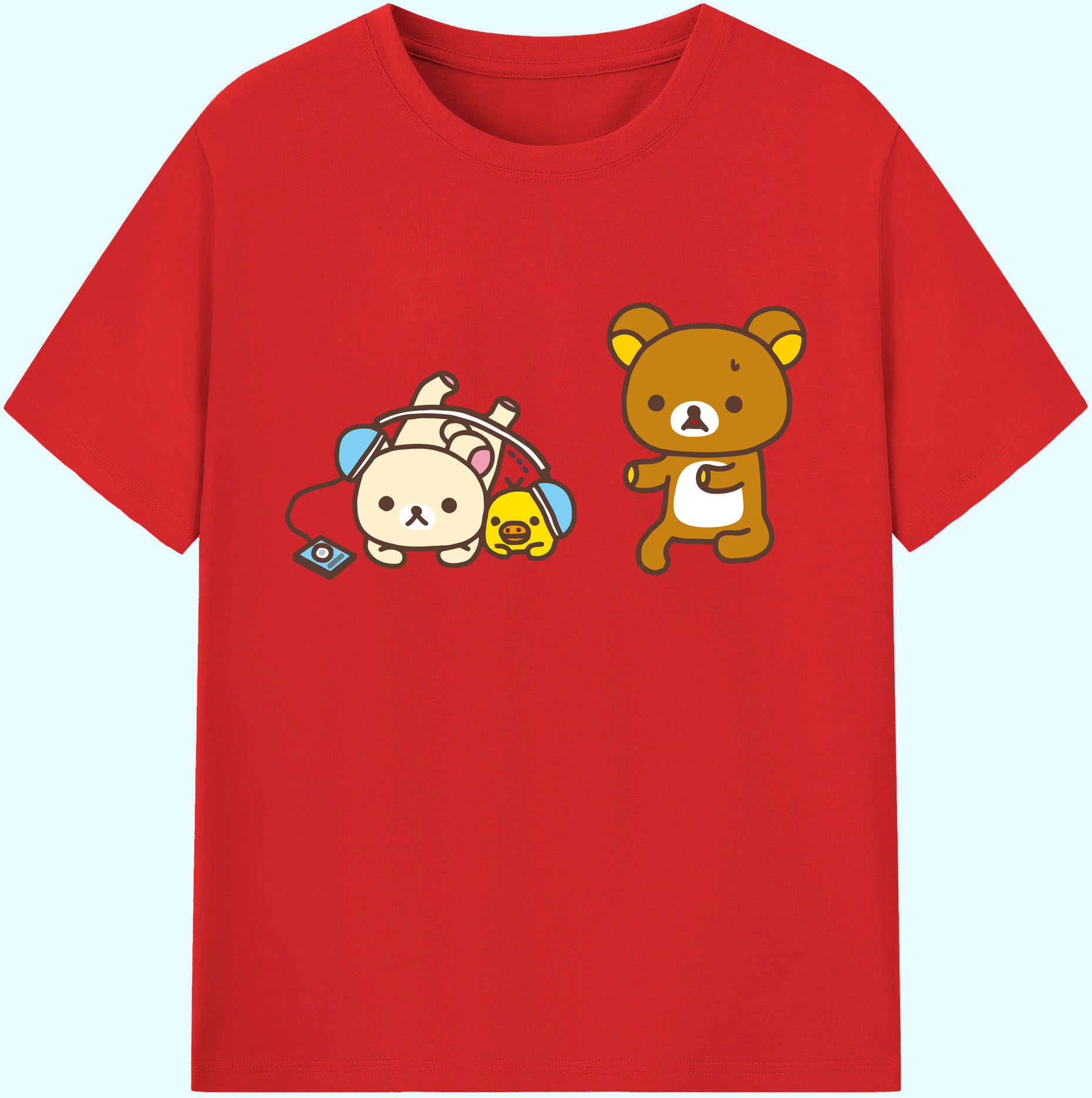 （画像用） リラックマ リラックマ キイロイトリ Rilakkuma Korilakkuma Kiiroitori 綿100％ メンズ半袖Tシャツ｜肌触りやわらか＆通気性