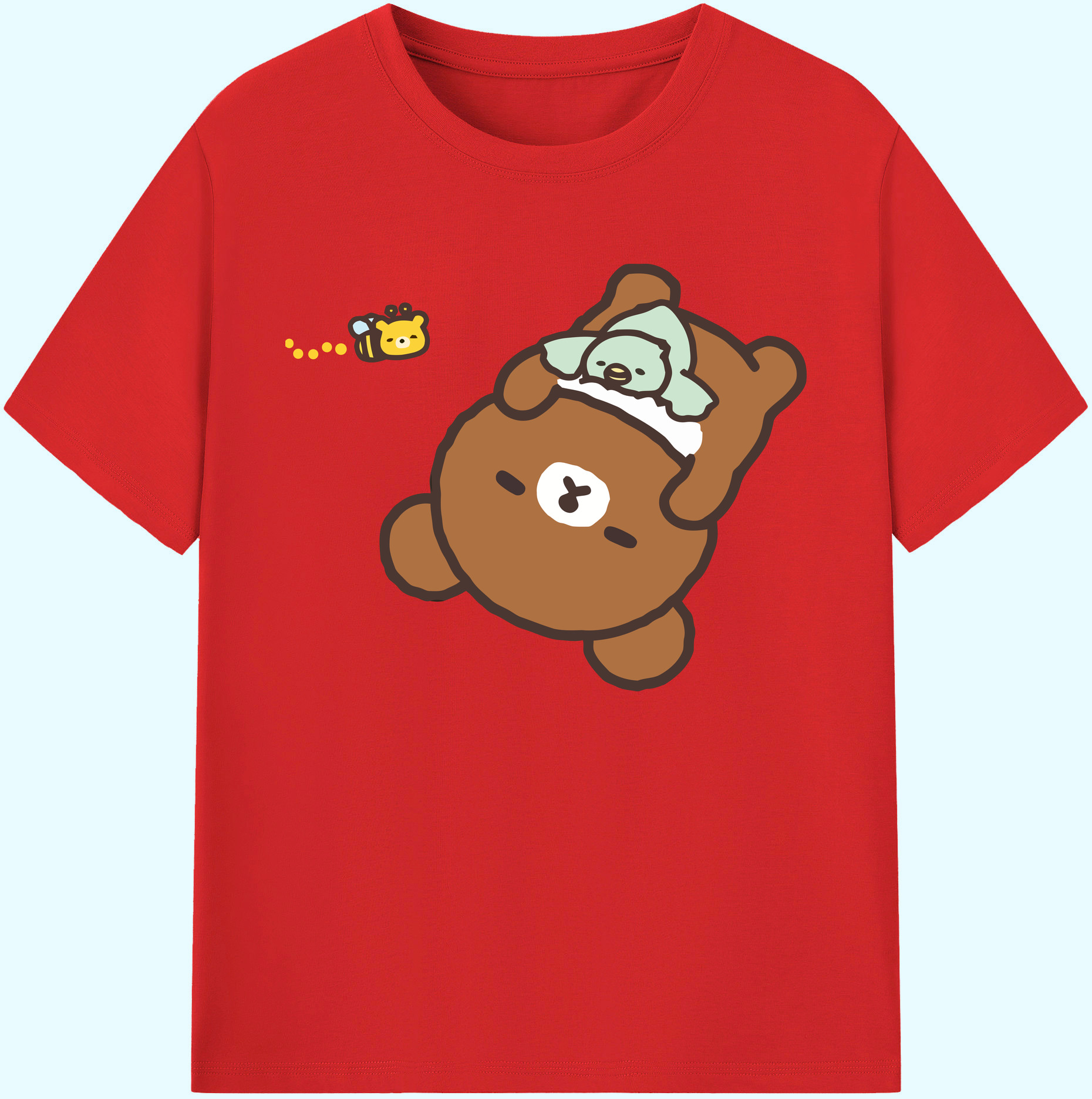 （画像用） リラックマ リラックマ キイロイトリ Rilakkuma Korilakkuma Kiiroitori 綿100％ メンズ半袖Tシャツ｜肌触りやわらか＆通気性