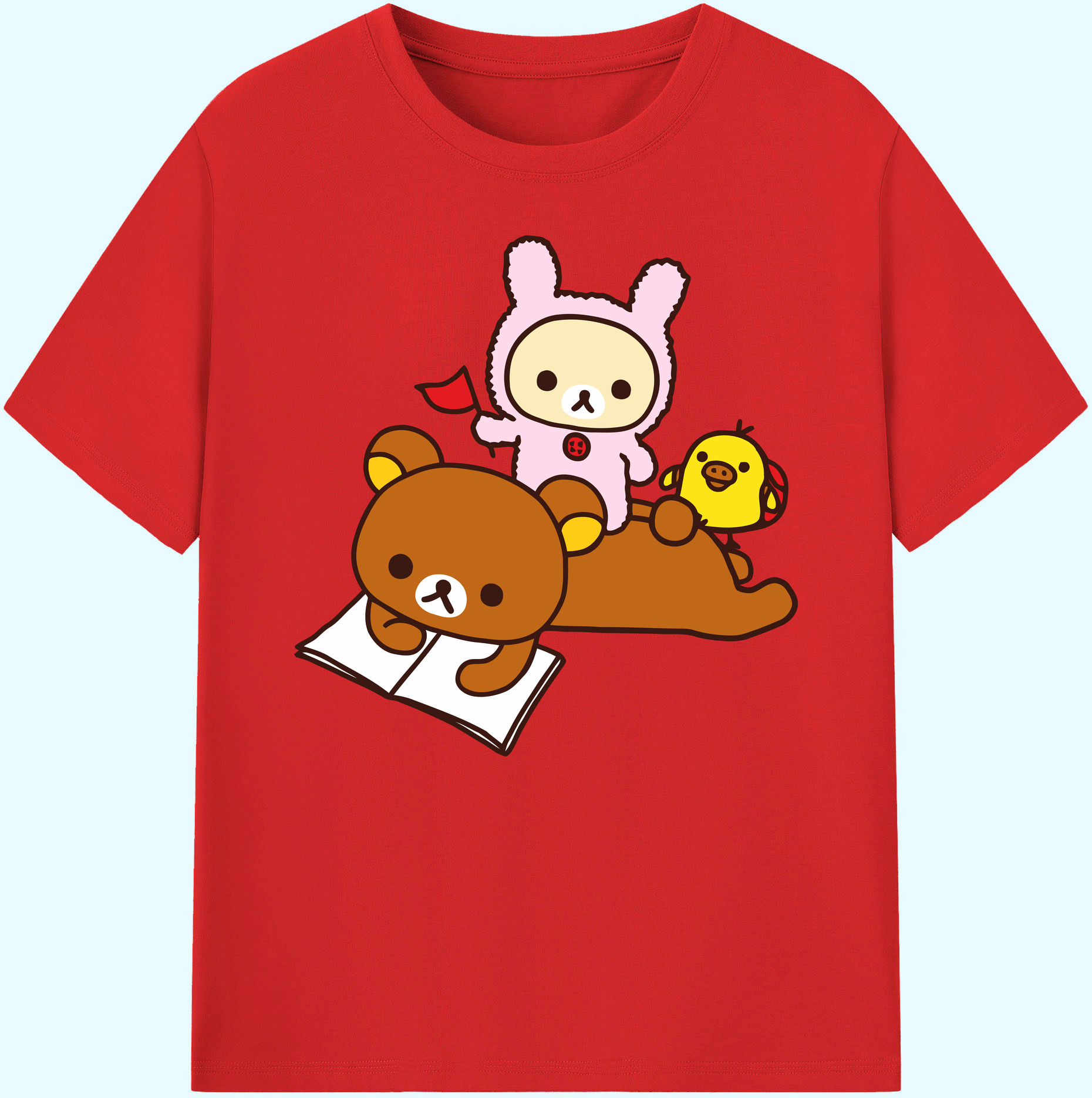 （画像用） リラックマ リラックマ キイロイトリ Rilakkuma Korilakkuma Kiiroitori 綿100％ メンズ半袖Tシャツ｜肌触りやわらか＆通気性