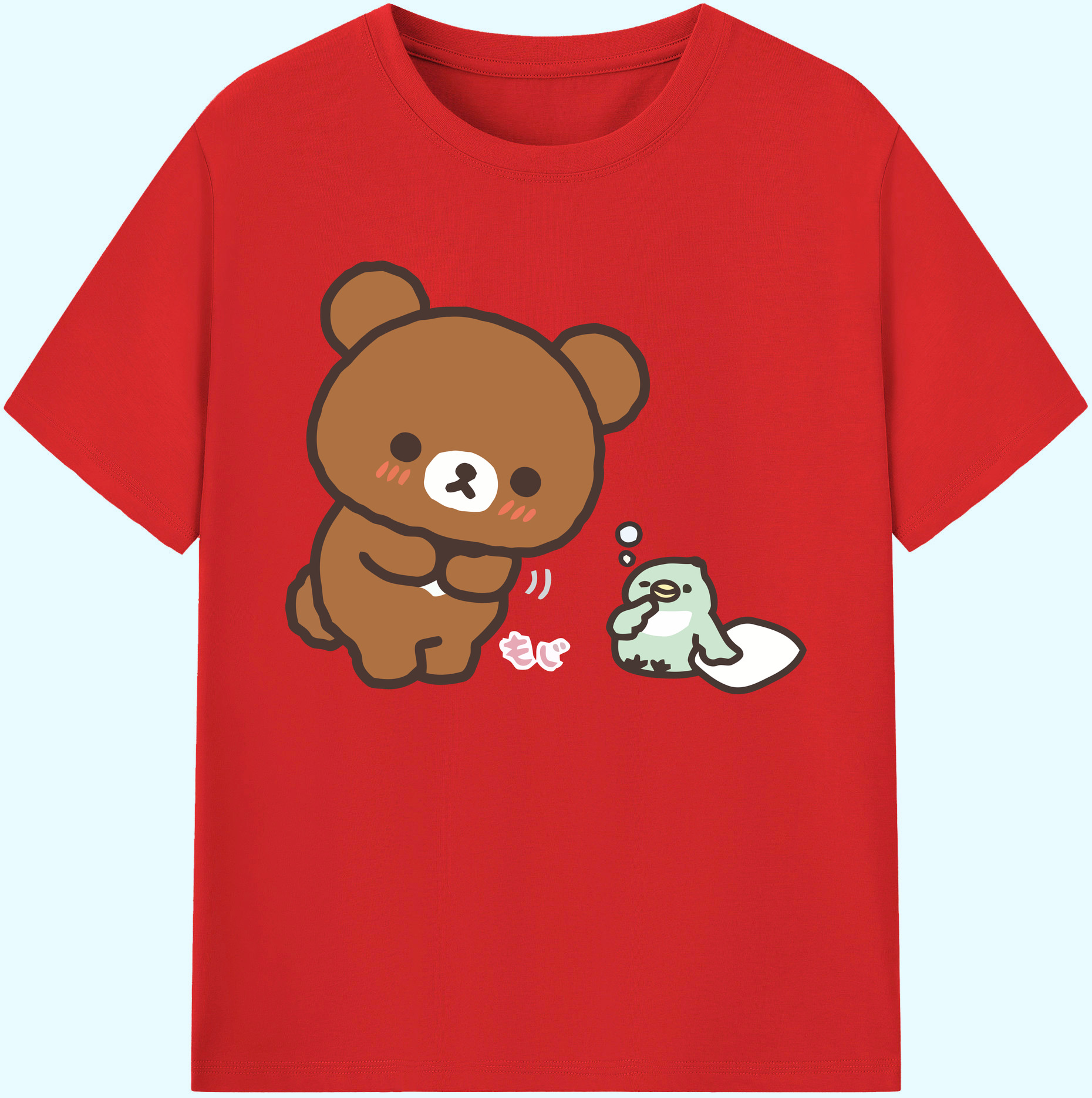 （画像用） リラックマ リラックマ キイロイトリ Rilakkuma Korilakkuma Kiiroitori 綿100％ メンズ半袖Tシャツ｜肌触りやわらか＆通気性