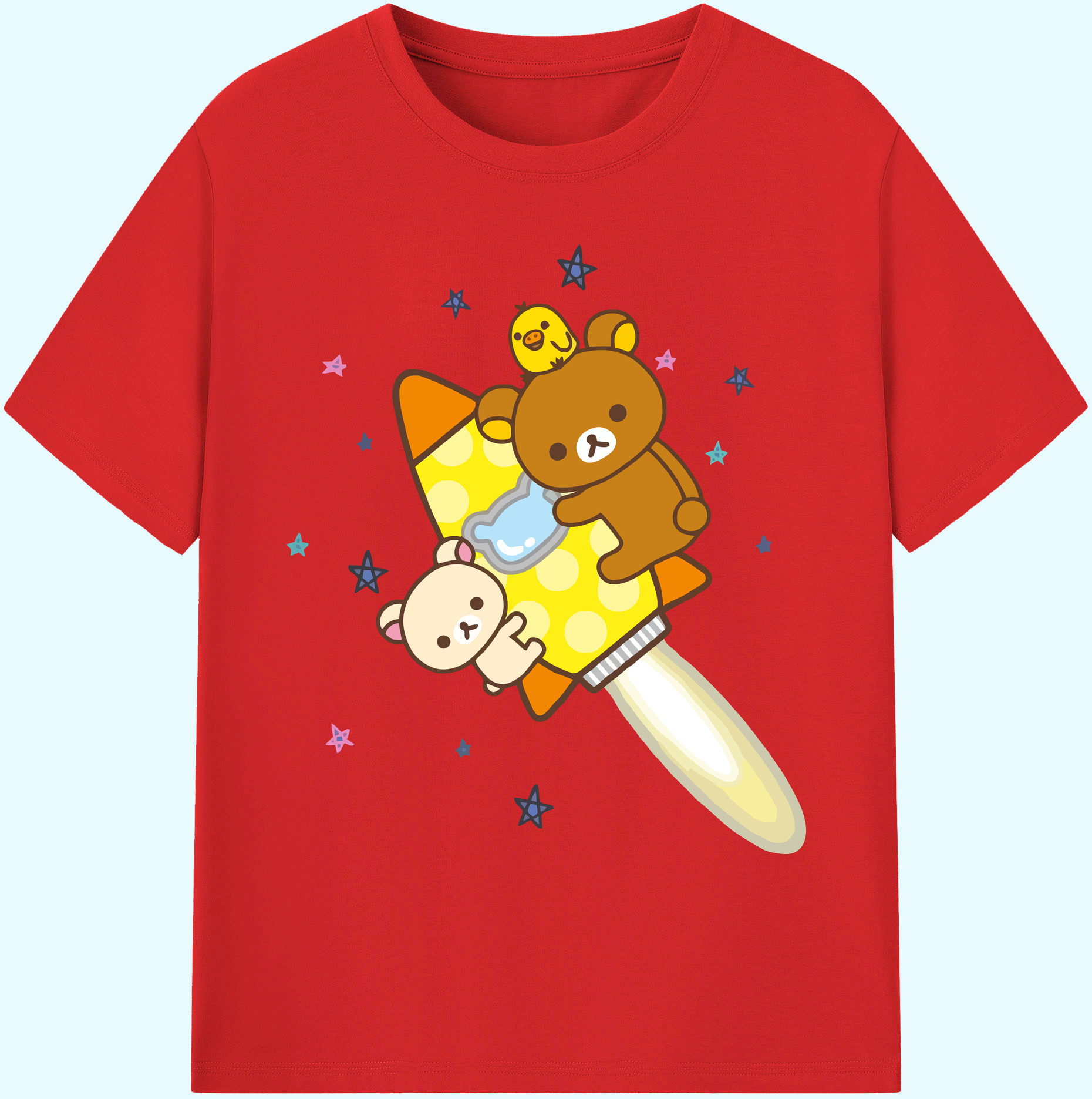 （画像用） リラックマ リラックマ キイロイトリ Rilakkuma Korilakkuma Kiiroitori 綿100％ メンズ半袖Tシャツ｜肌触りやわらか＆通気性