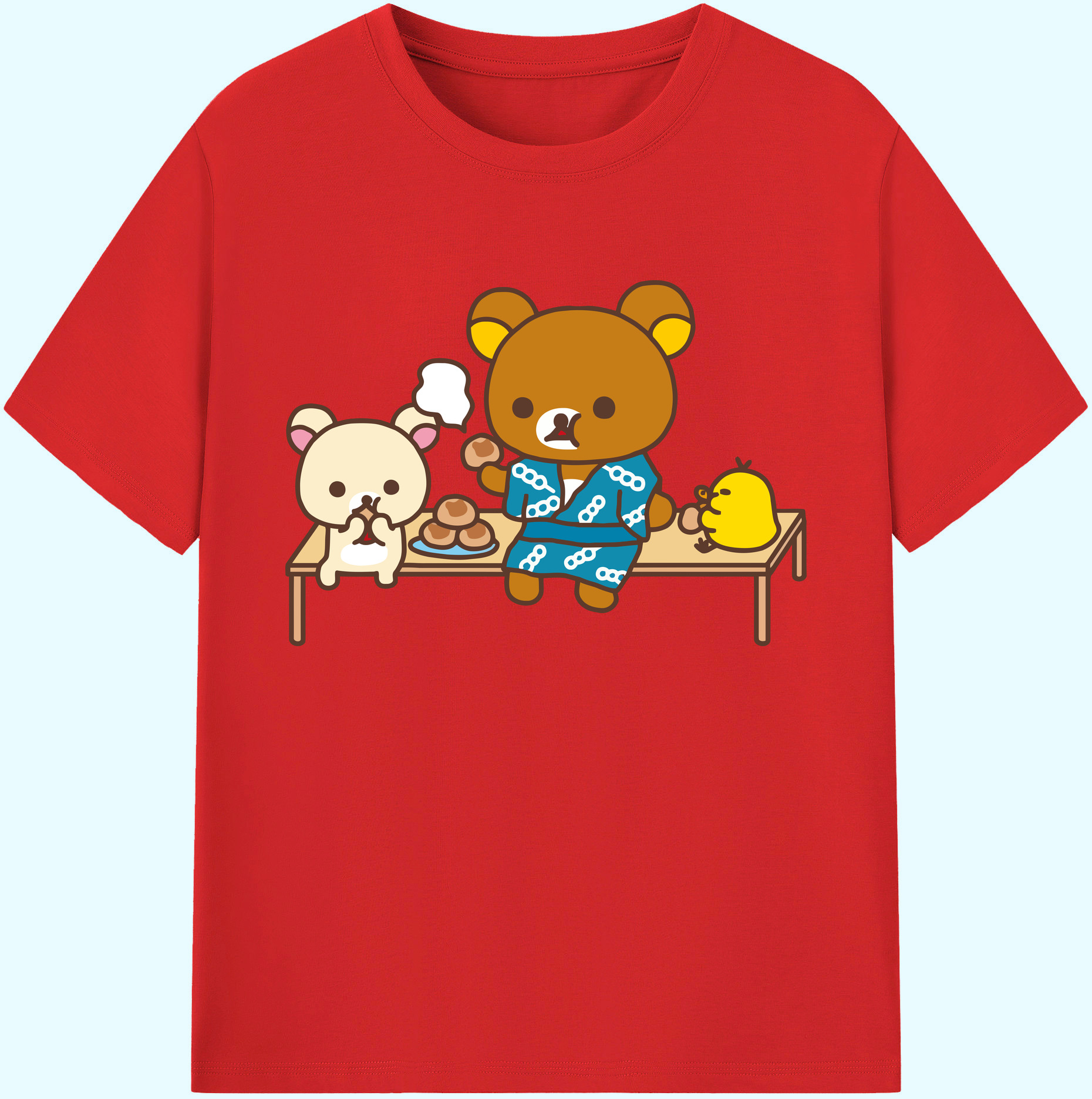 （画像用） リラックマ リラックマ キイロイトリ Rilakkuma Korilakkuma Kiiroitori 綿100％ メンズ半袖Tシャツ｜肌触りやわらか＆通気性