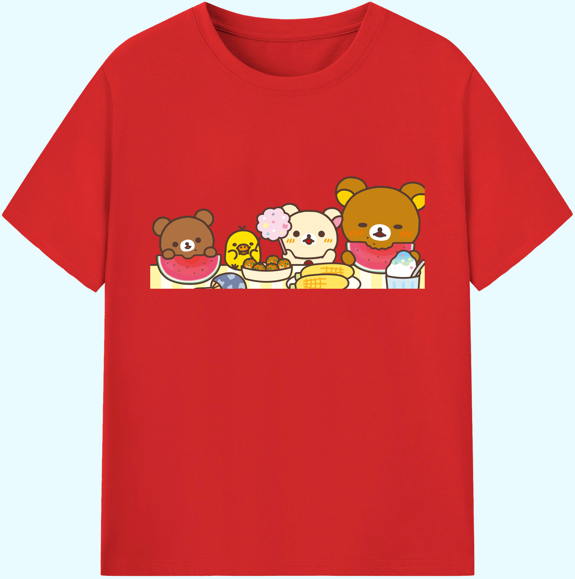 （画像用） リラックマ リラックマ キイロイトリ Rilakkuma Korilakkuma Kiiroitori 綿100％ メンズ半袖Tシャツ｜肌触りやわらか＆通気性