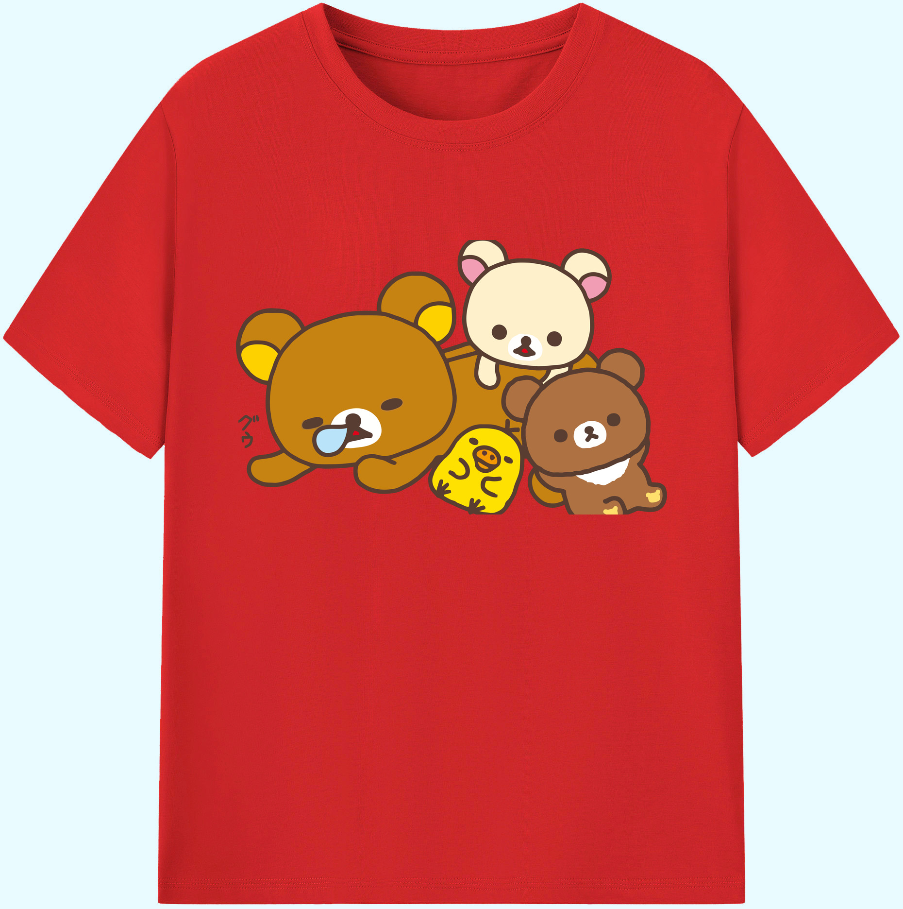 （画像用） リラックマ リラックマ キイロイトリ Rilakkuma Korilakkuma Kiiroitori 綿100％ メンズ半袖Tシャツ｜肌触りやわらか＆通気性
