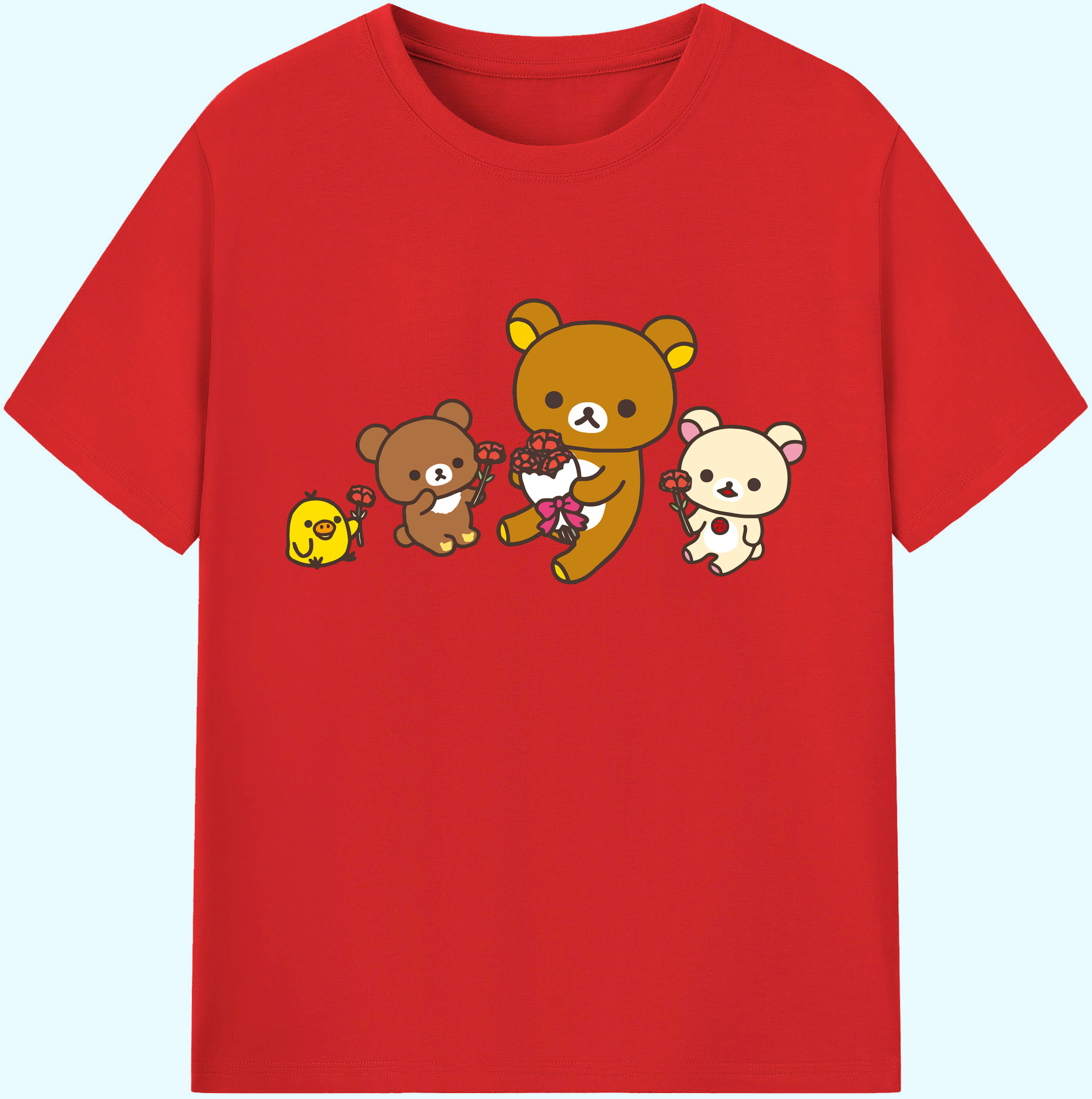 （画像用） リラックマ リラックマ キイロイトリ Rilakkuma Korilakkuma Kiiroitori 綿100％ メンズ半袖Tシャツ｜肌触りやわらか＆通気性