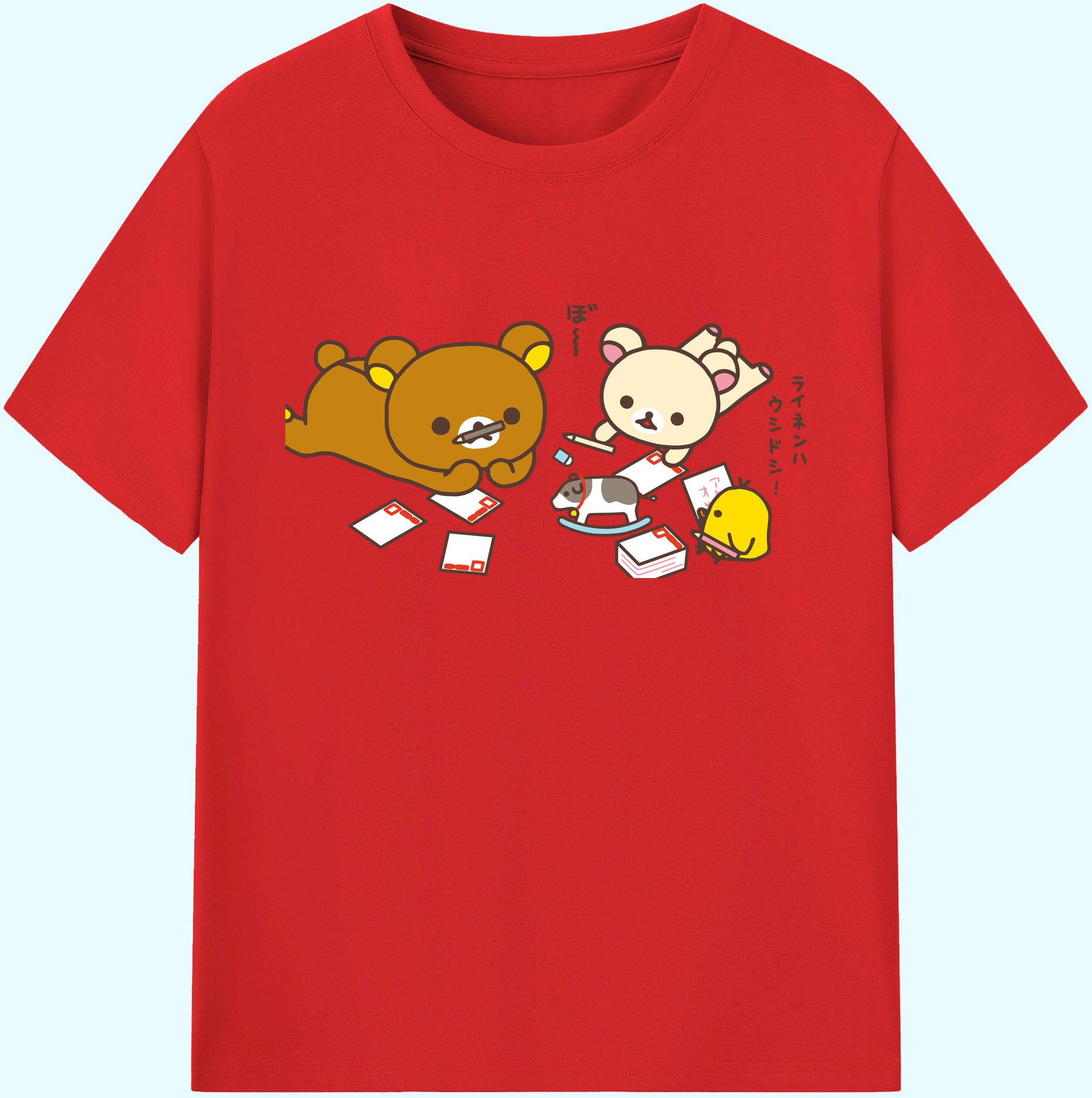 （画像用） リラックマ リラックマ キイロイトリ Rilakkuma Korilakkuma Kiiroitori 綿100％ メンズ半袖Tシャツ｜肌触りやわらか＆通気性