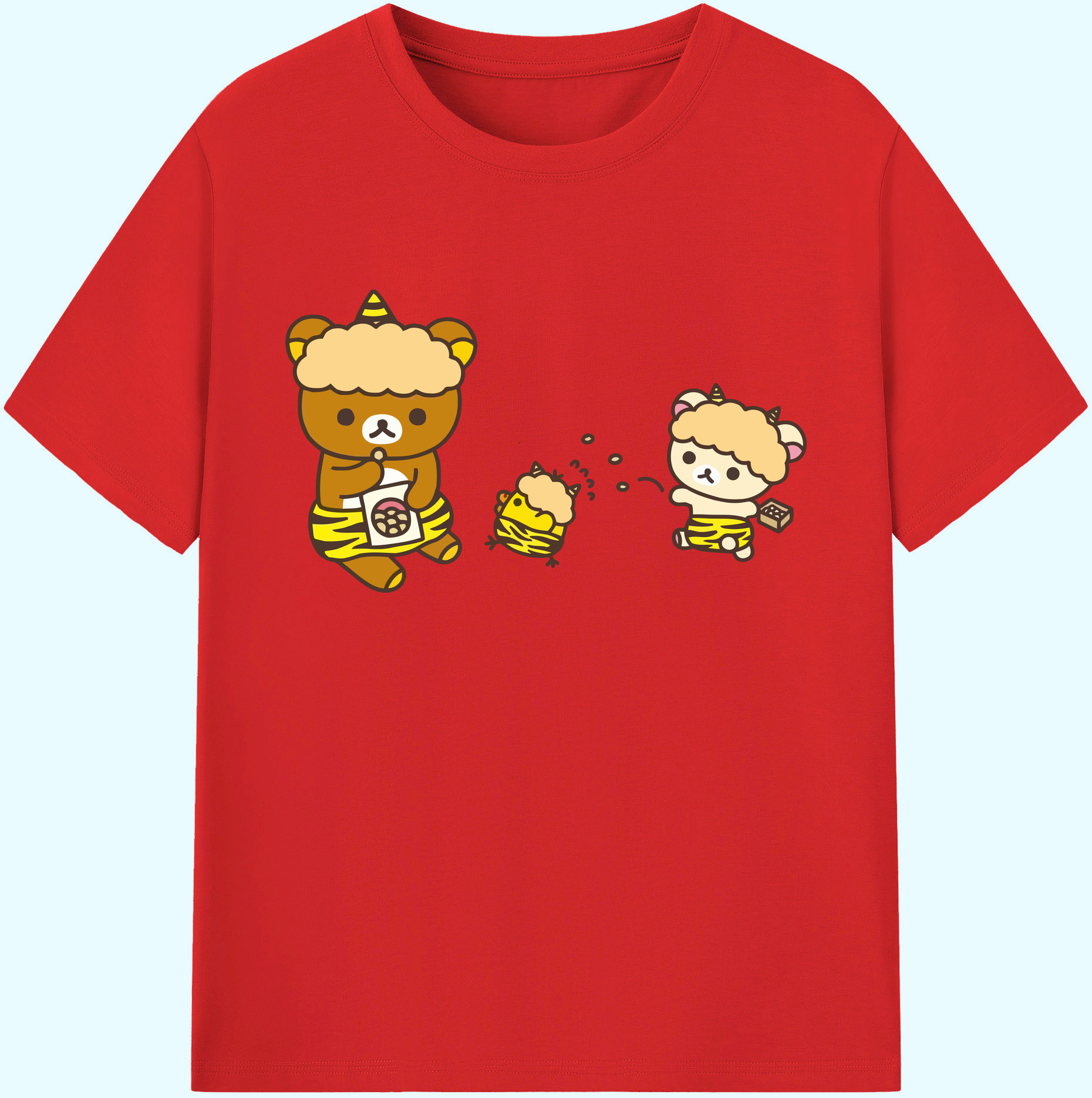 （画像用） リラックマ リラックマ キイロイトリ Rilakkuma Korilakkuma Kiiroitori 綿100％ メンズ半袖Tシャツ｜肌触りやわらか＆通気性