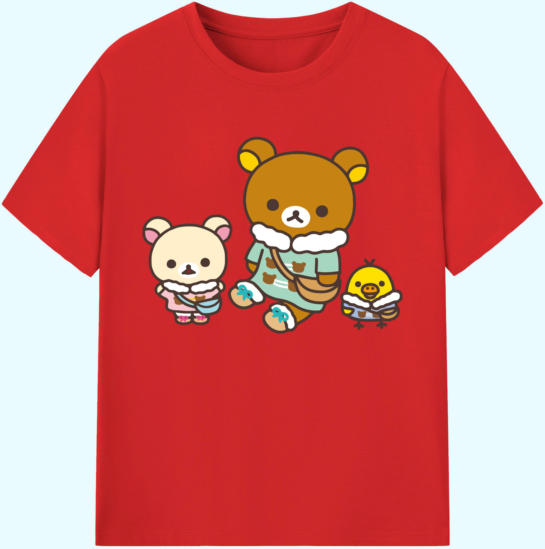 （画像用） リラックマ リラックマ キイロイトリ Rilakkuma Korilakkuma Kiiroitori 綿100％ メンズ半袖Tシャツ｜肌触りやわらか＆通気性