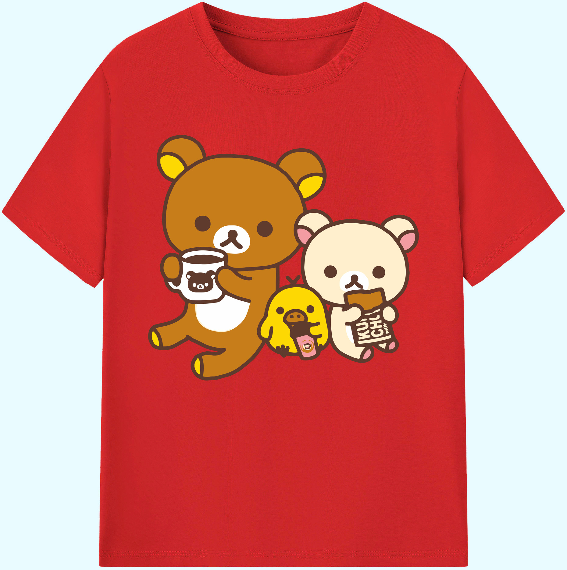 （画像用） リラックマ リラックマ キイロイトリ Rilakkuma Korilakkuma Kiiroitori 綿100％ メンズ半袖Tシャツ｜肌触りやわらか＆通気性