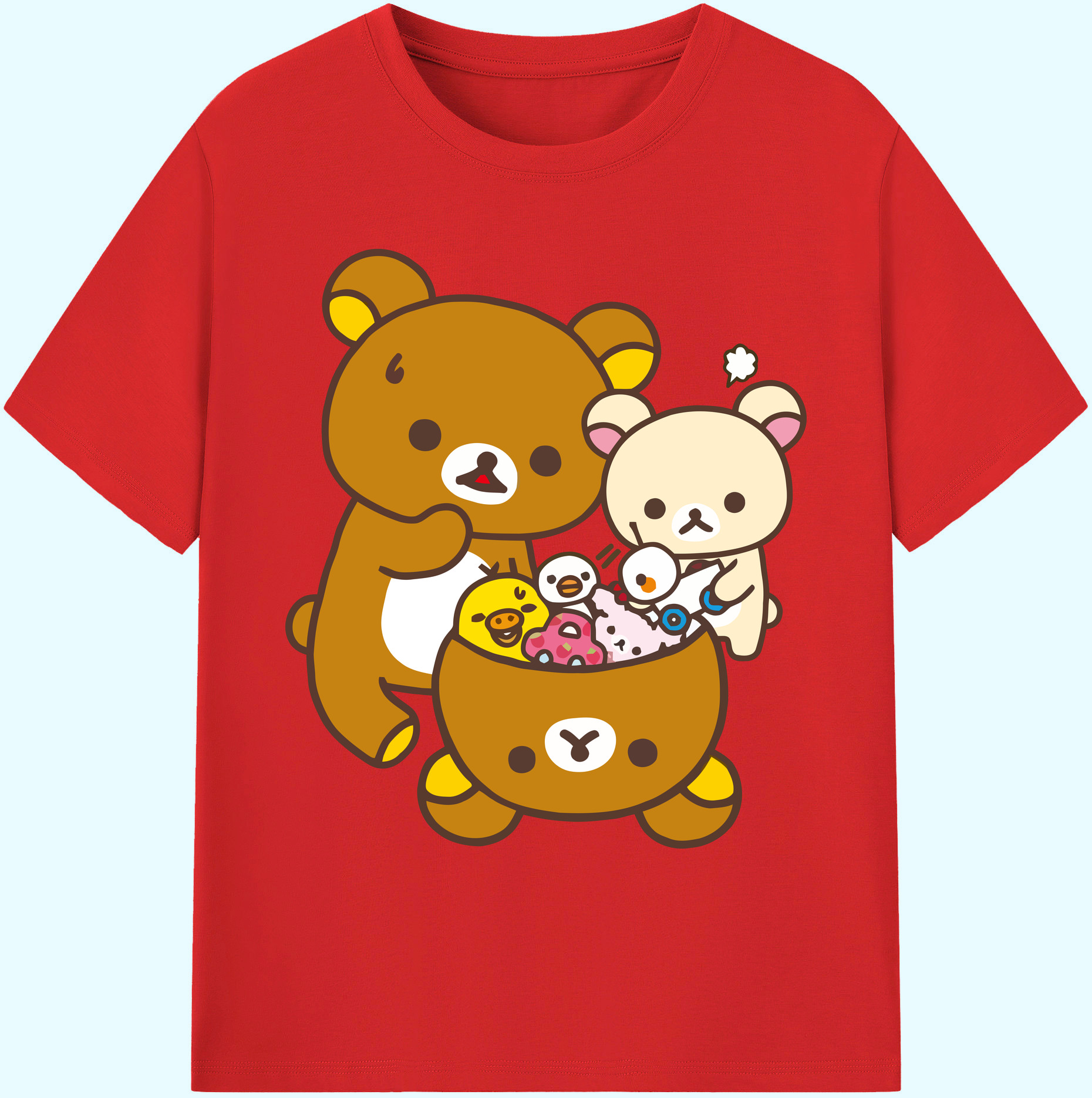 （画像用） リラックマ リラックマ キイロイトリ Rilakkuma Korilakkuma Kiiroitori 綿100％ メンズ半袖Tシャツ｜肌触りやわらか＆通気性