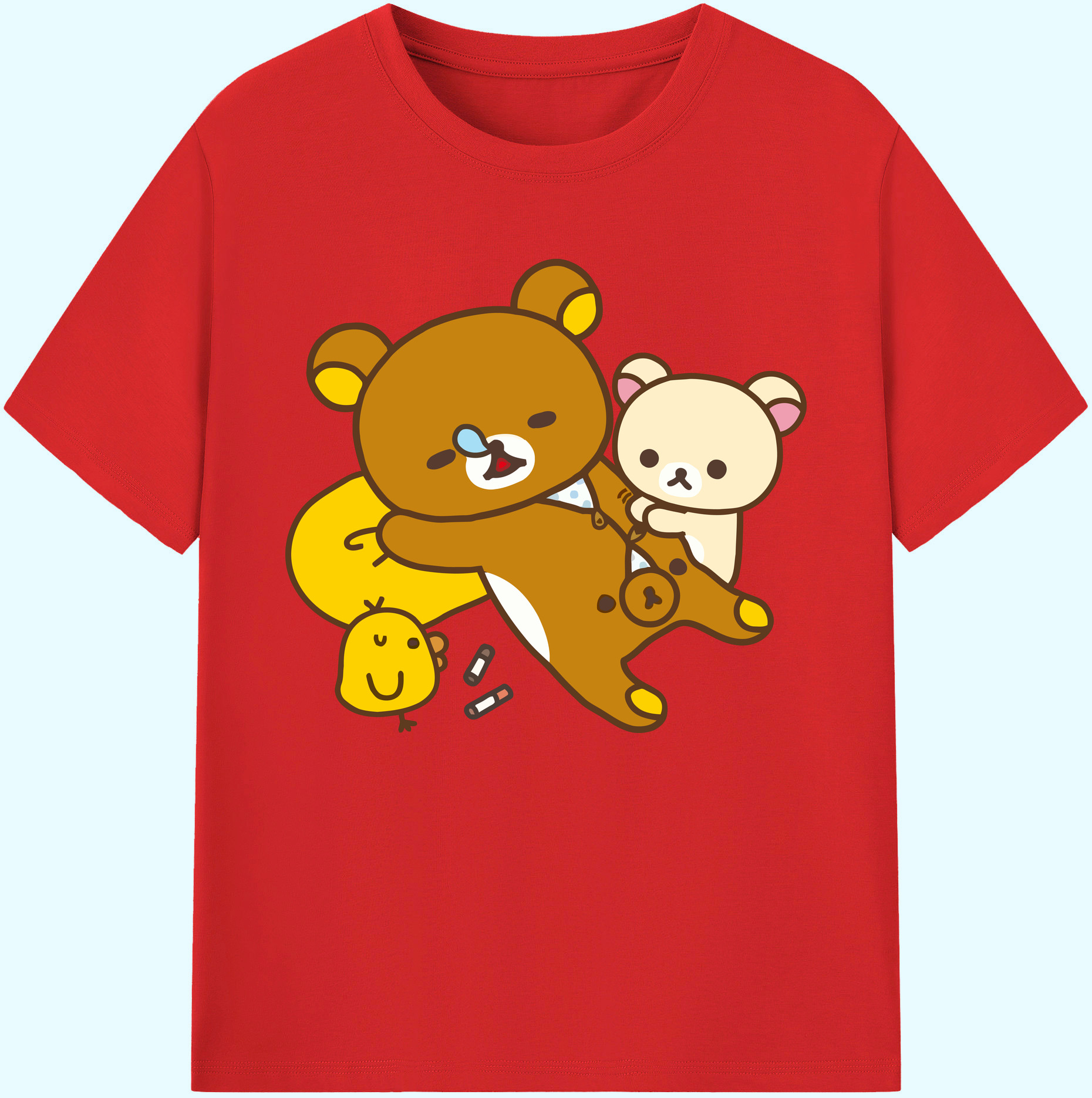 （画像用） リラックマ リラックマ キイロイトリ Rilakkuma Korilakkuma Kiiroitori 綿100％ メンズ半袖Tシャツ｜肌触りやわらか＆通気性