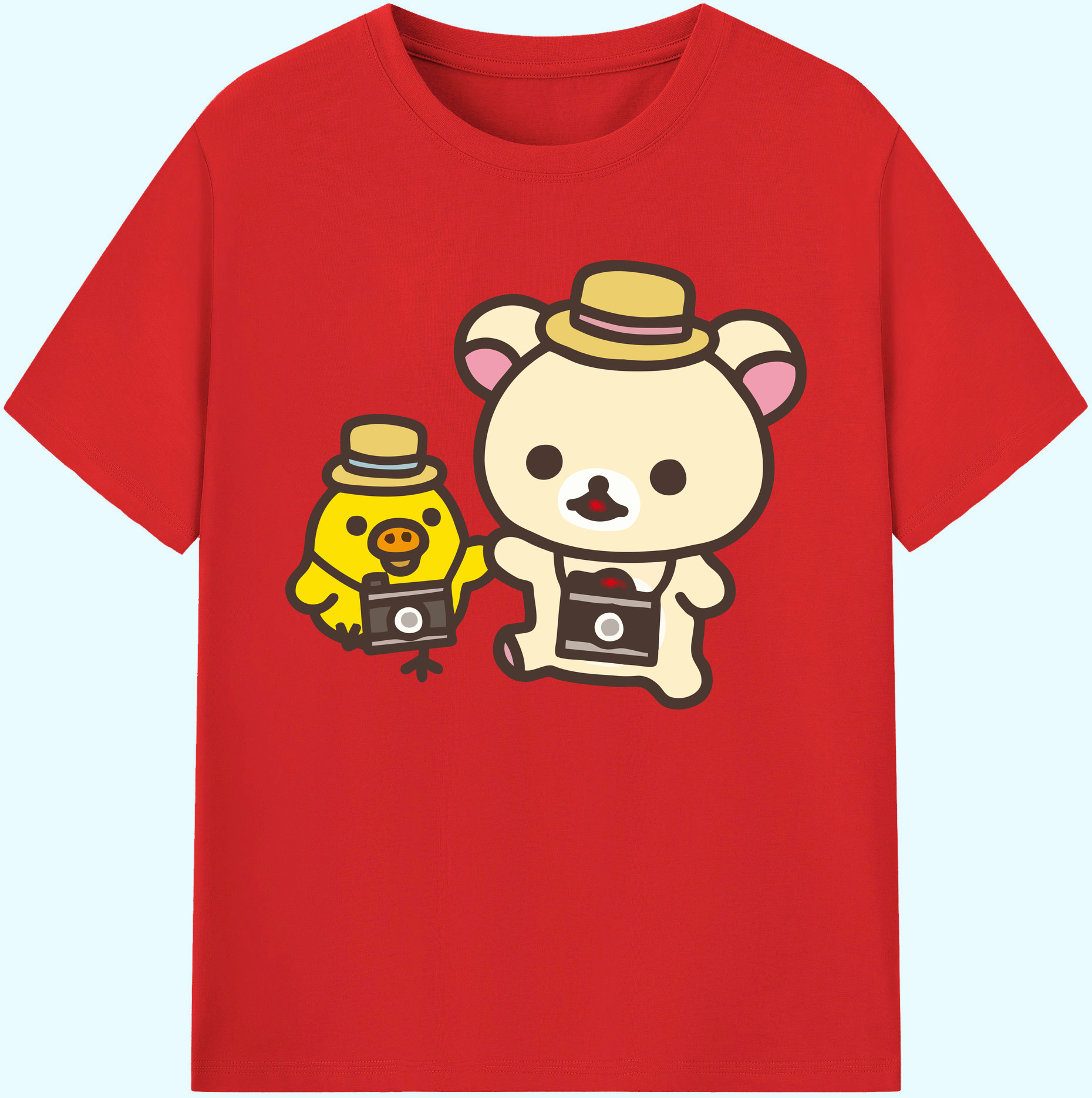 （画像用） リラックマ リラックマ キイロイトリ Rilakkuma Korilakkuma Kiiroitori 綿100％ メンズ半袖Tシャツ｜肌触りやわらか＆通気性