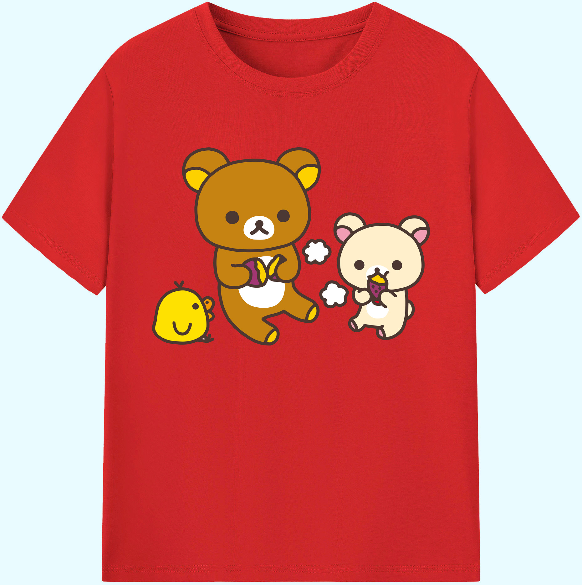 （画像用） リラックマ リラックマ キイロイトリ Rilakkuma Korilakkuma Kiiroitori 綿100％ メンズ半袖Tシャツ｜肌触りやわらか＆通気性