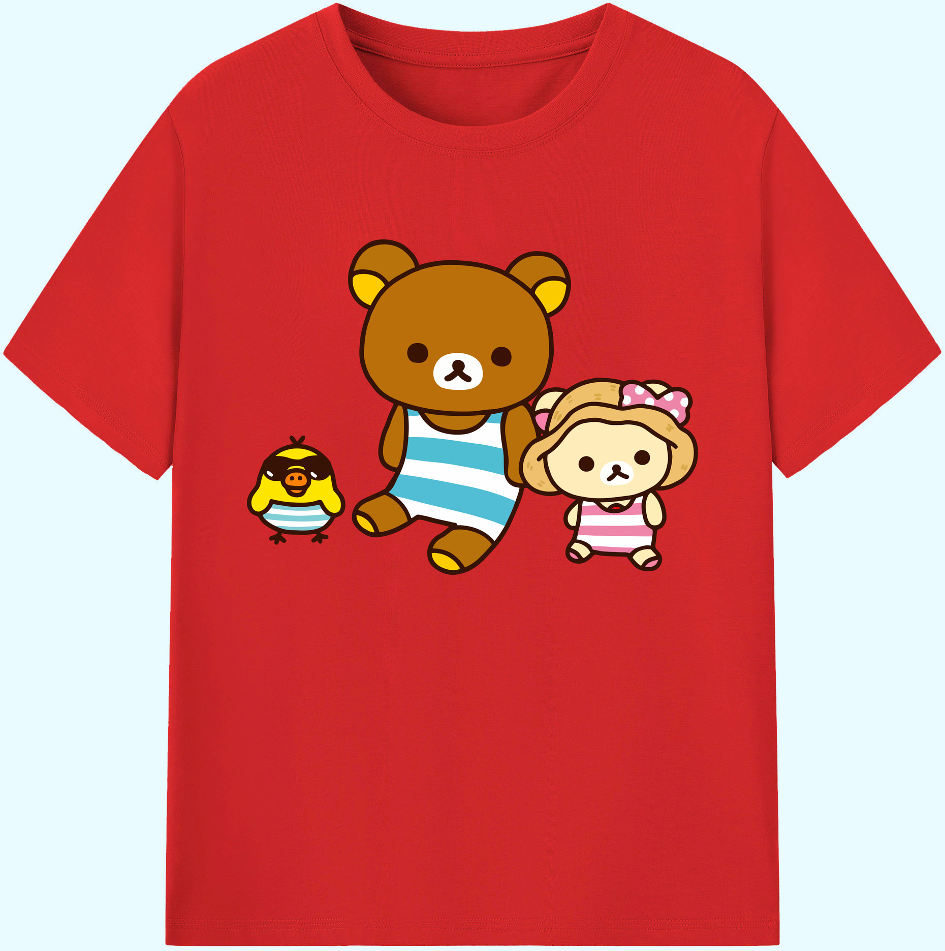 （画像用） リラックマ リラックマ キイロイトリ Rilakkuma Korilakkuma Kiiroitori 綿100％ メンズ半袖Tシャツ｜肌触りやわらか＆通気性