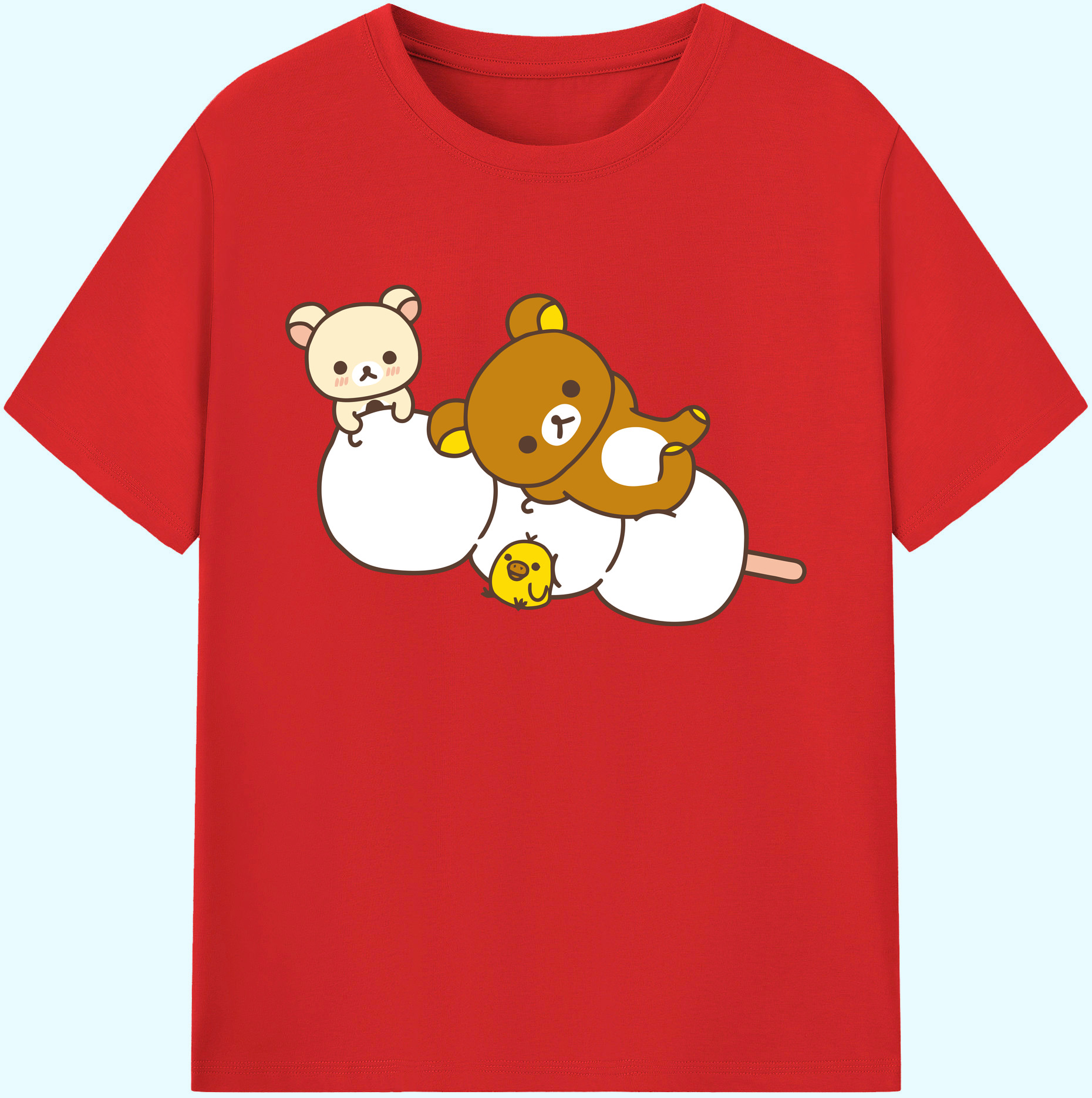 （画像用） リラックマ リラックマ キイロイトリ Rilakkuma Korilakkuma Kiiroitori 綿100％ メンズ半袖Tシャツ｜肌触りやわらか＆通気性