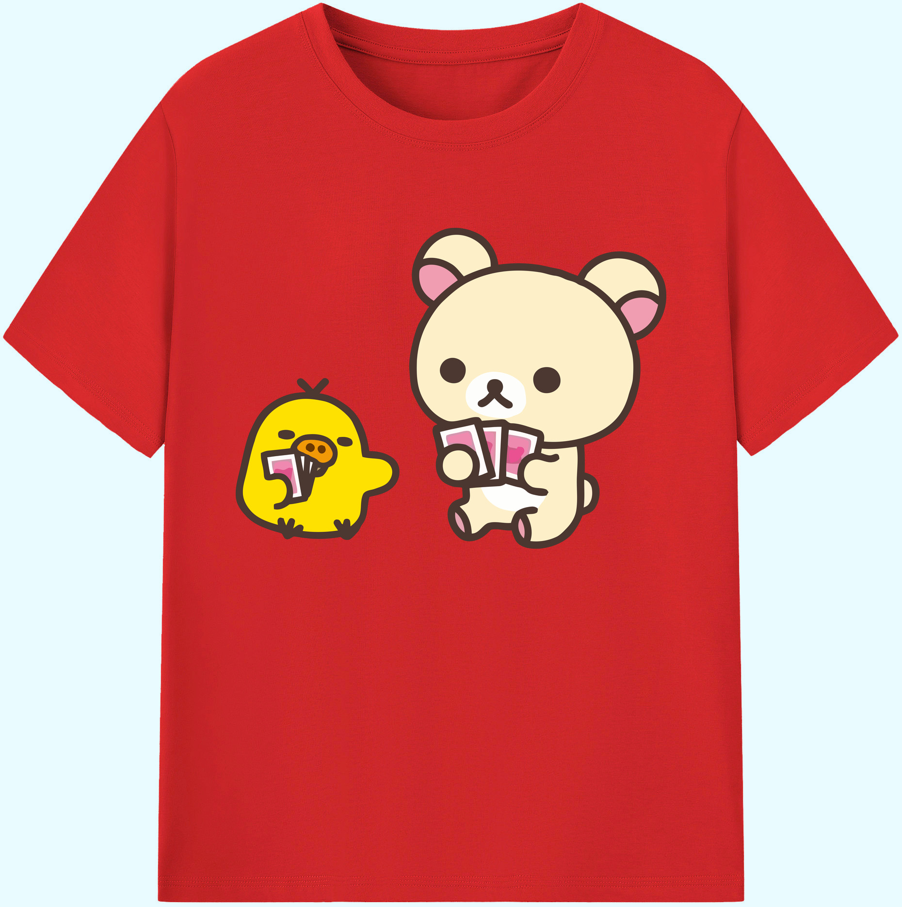 （画像用） リラックマ リラックマ キイロイトリ Rilakkuma Korilakkuma Kiiroitori 綿100％ メンズ半袖Tシャツ｜肌触りやわらか＆通気性
