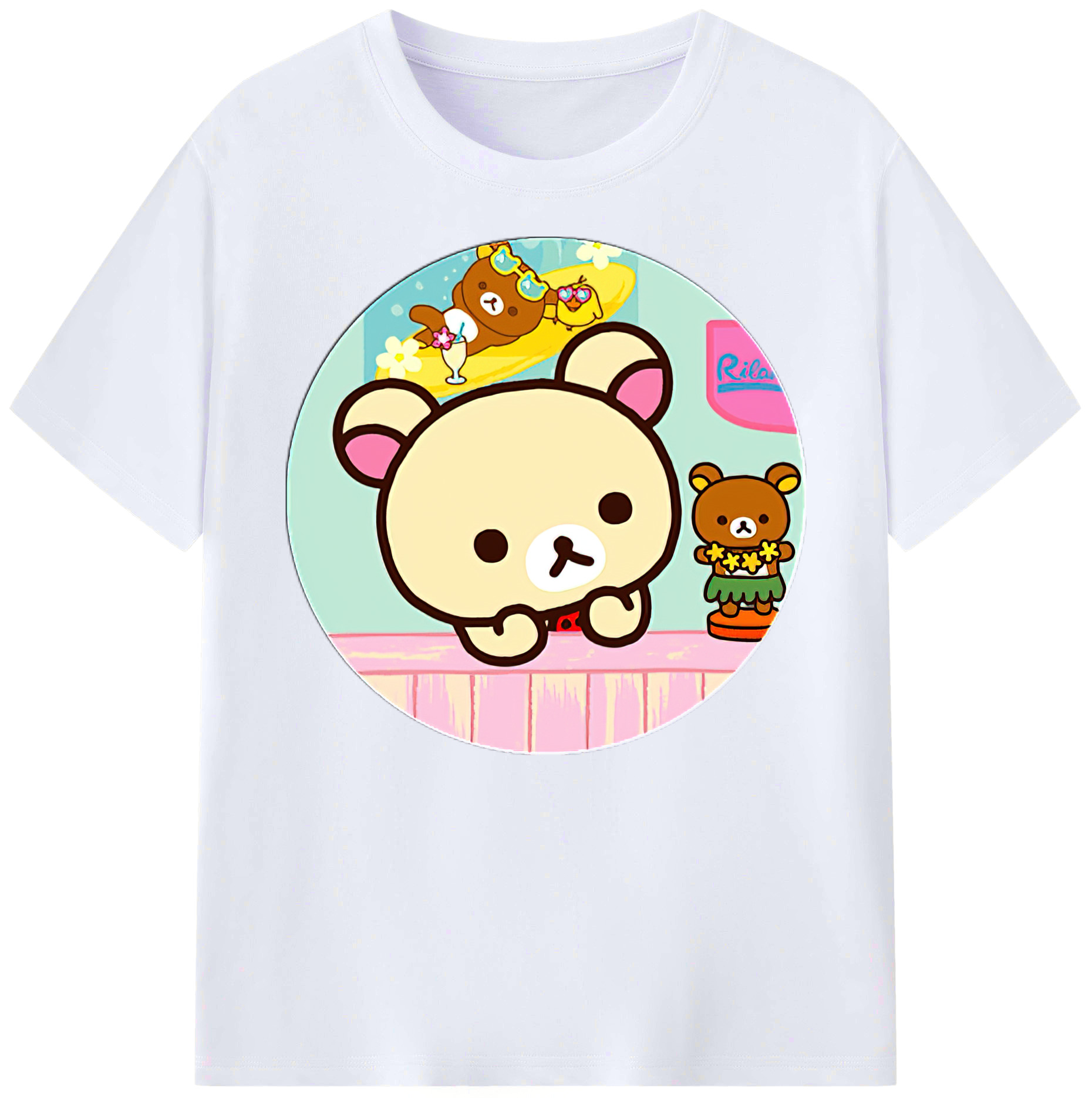 （画像用） リラックマ リラックマ キイロイトリ Rilakkuma Korilakkuma Kiiroitori 綿100％ メンズ半袖Tシャツ｜肌触りやわらか＆通気性