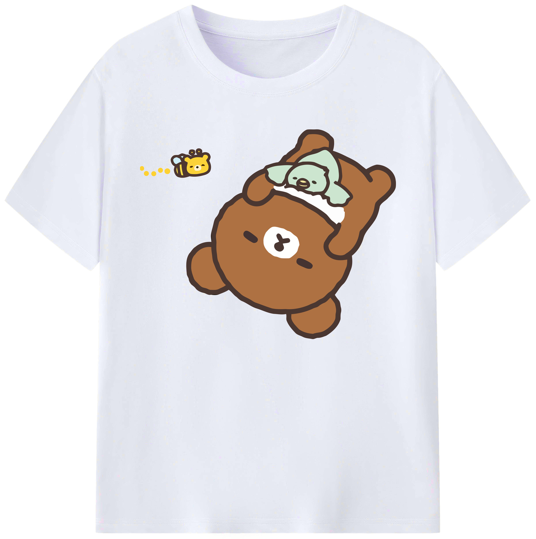 （画像用） リラックマ リラックマ キイロイトリ Rilakkuma Korilakkuma Kiiroitori 綿100％ メンズ半袖Tシャツ｜肌触りやわらか＆通気性