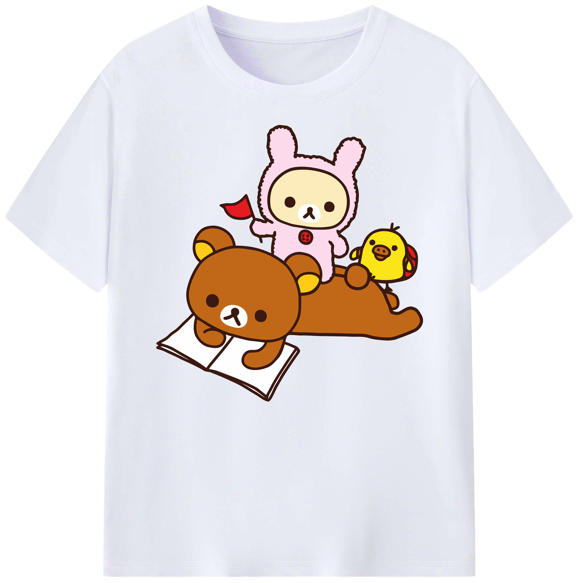 （画像用） リラックマ リラックマ キイロイトリ Rilakkuma Korilakkuma Kiiroitori 綿100％ メンズ半袖Tシャツ｜肌触りやわらか＆通気性