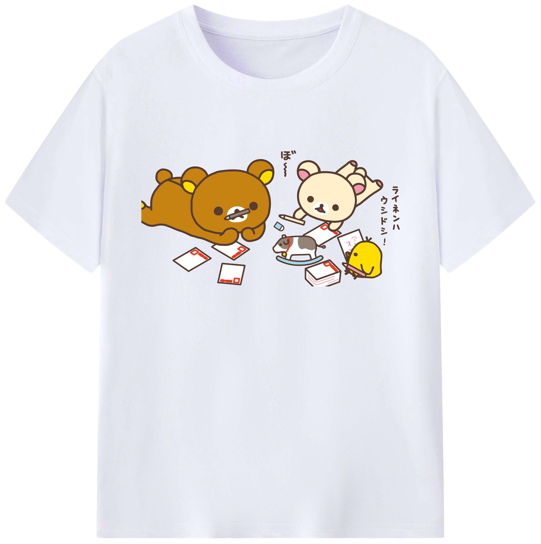 （画像用） リラックマ リラックマ キイロイトリ Rilakkuma Korilakkuma Kiiroitori 綿100％ メンズ半袖Tシャツ｜肌触りやわらか＆通気性