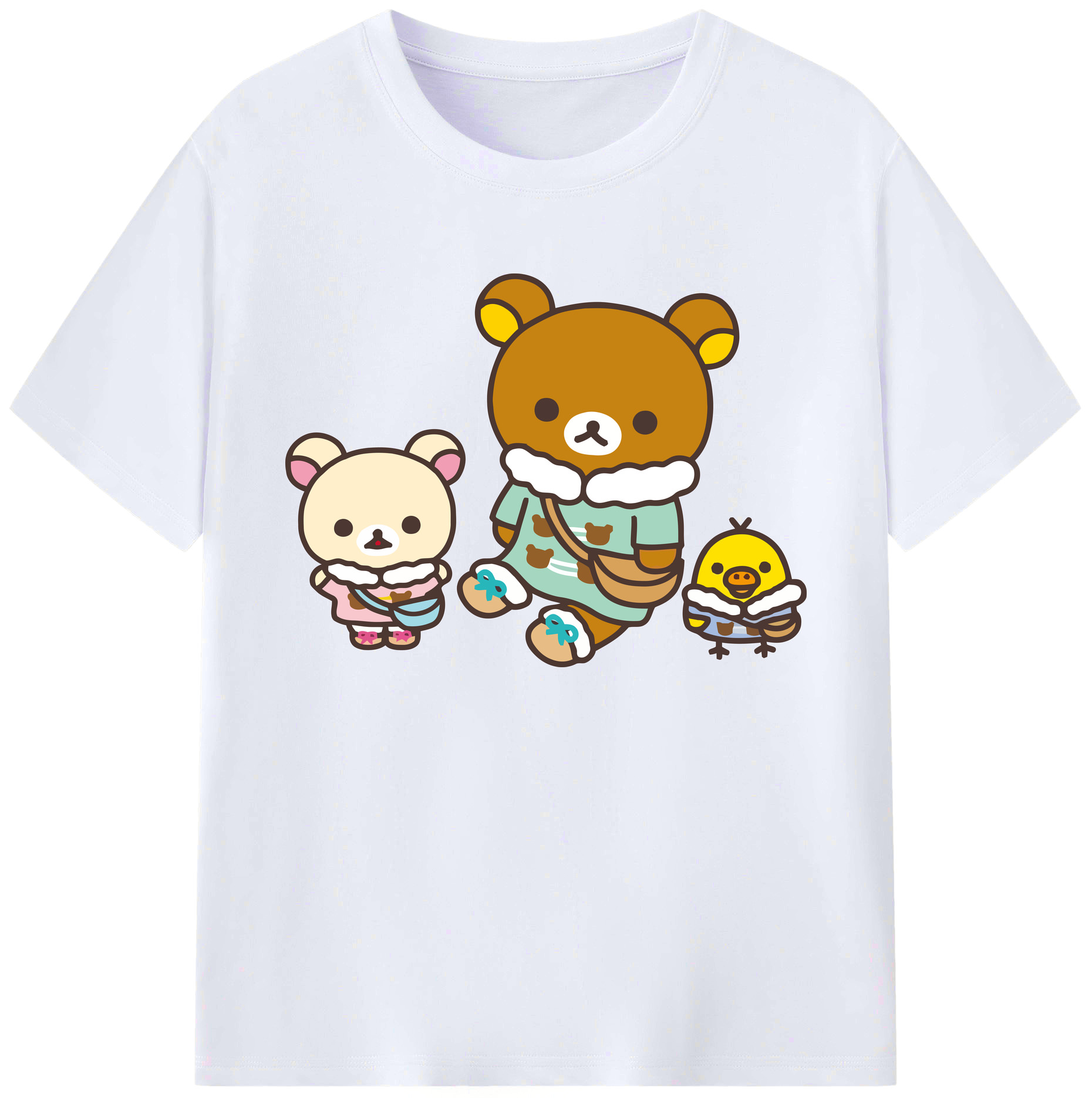（画像用） リラックマ リラックマ キイロイトリ Rilakkuma Korilakkuma Kiiroitori 綿100％ メンズ半袖Tシャツ｜肌触りやわらか＆通気性